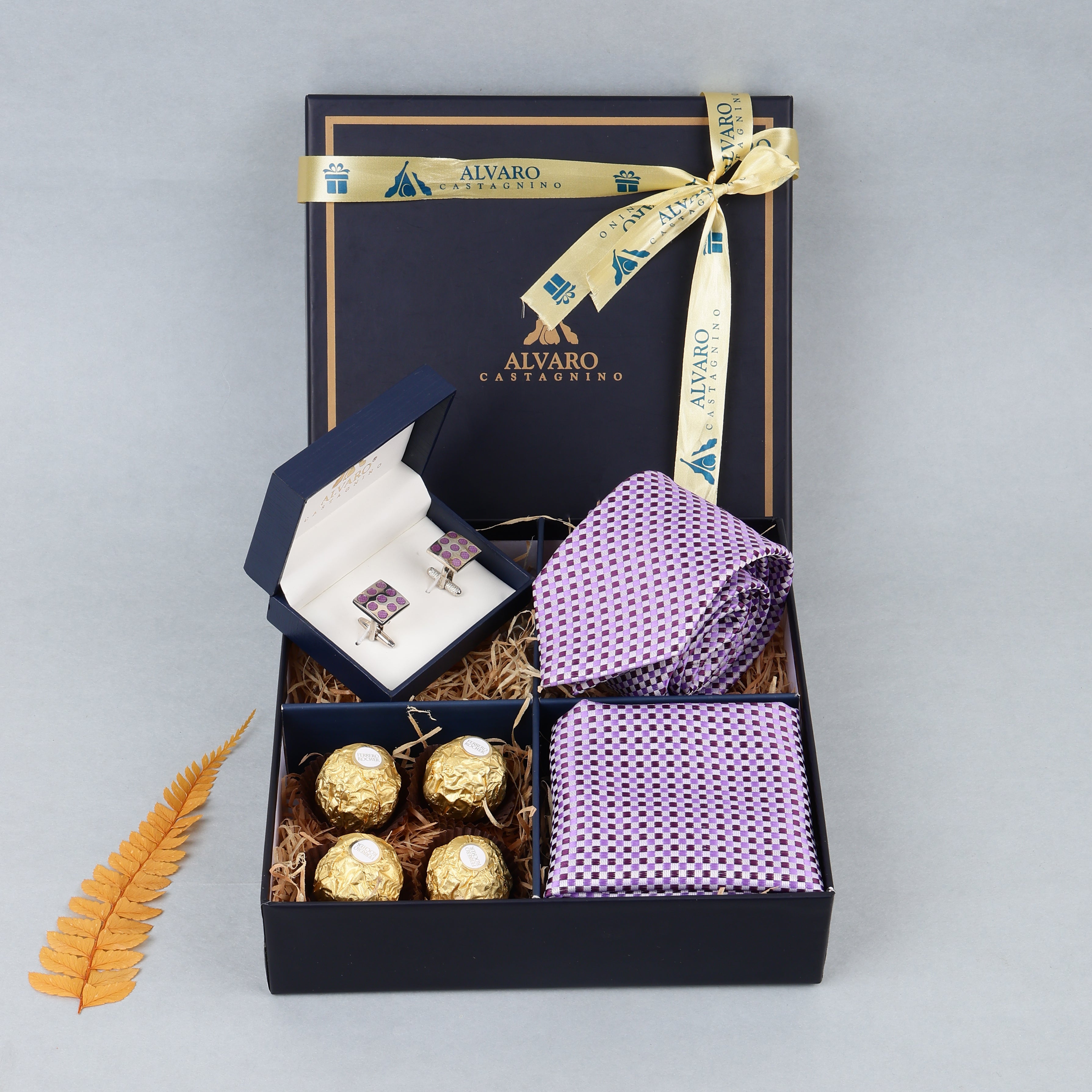 Tie, Pocket Square, Cufflinks & Chocolates Gift Set