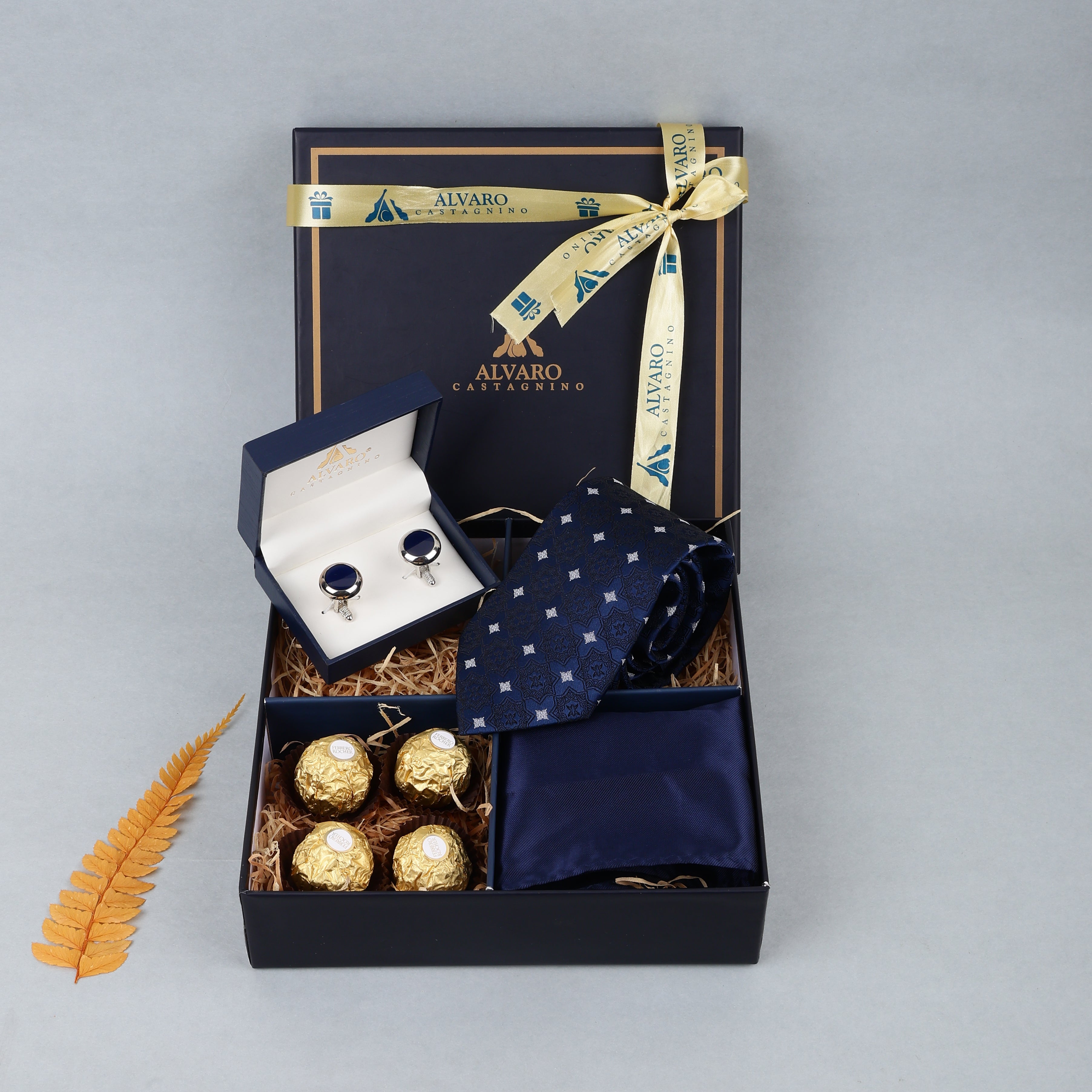 Tie, Pocket Square, Cufflinks & Chocolates Gift Set