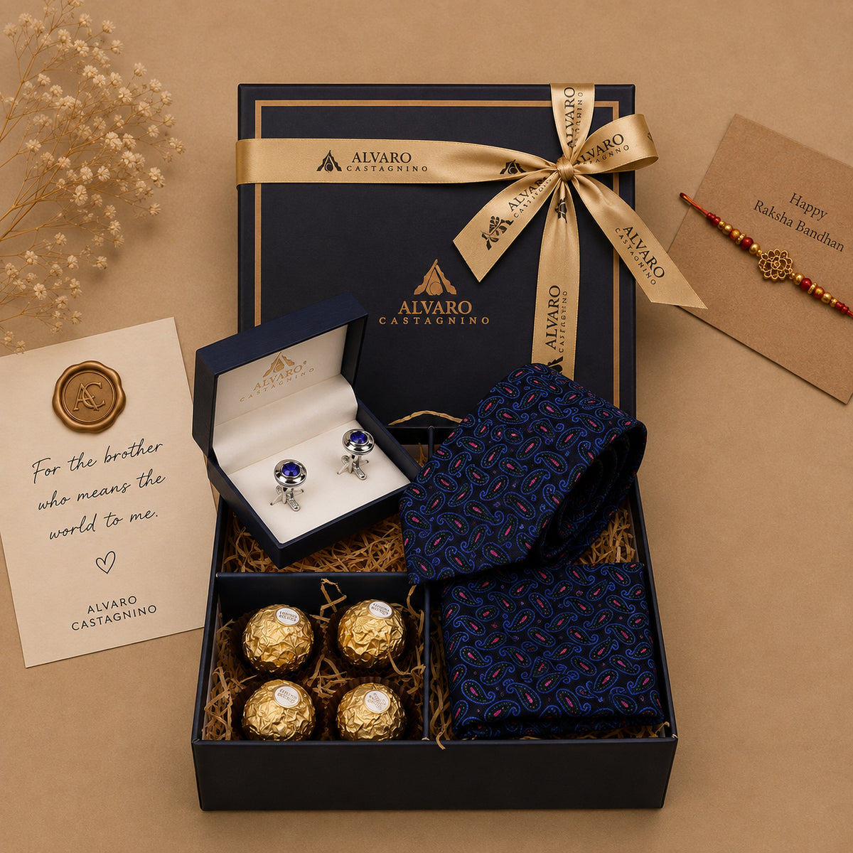 Paisley Tie, Pocket Square, Cufflinks & Chocolates Gift Set