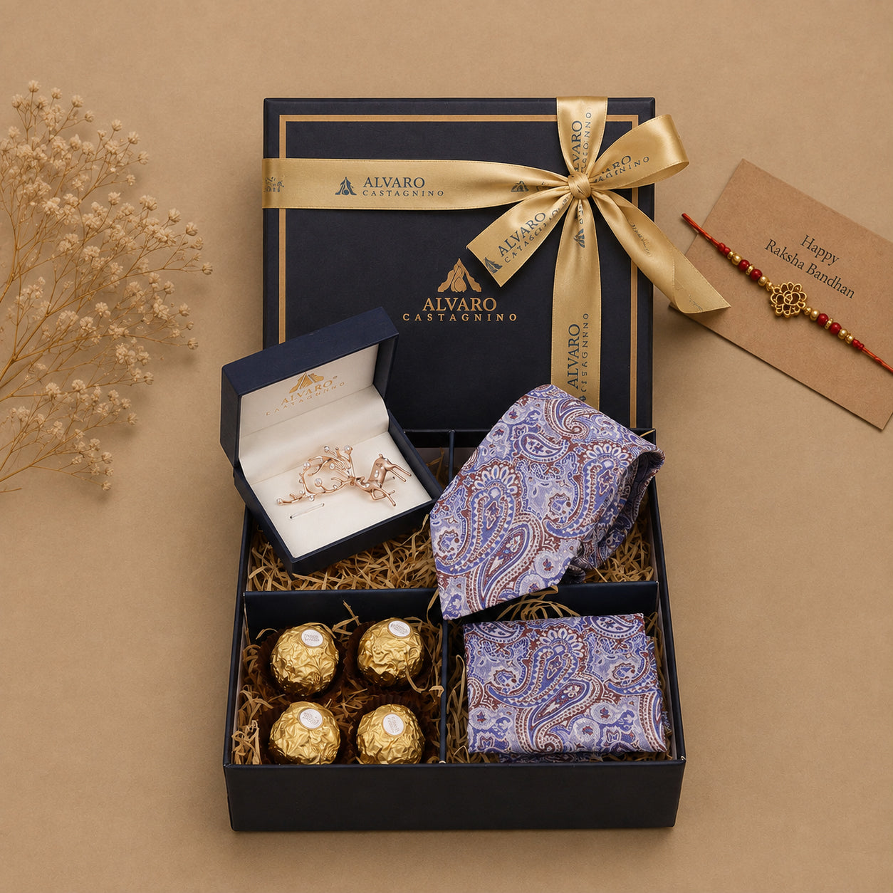 Paisley Tie, Pocket Square, Lapel Pin & Chocolates Gift Set