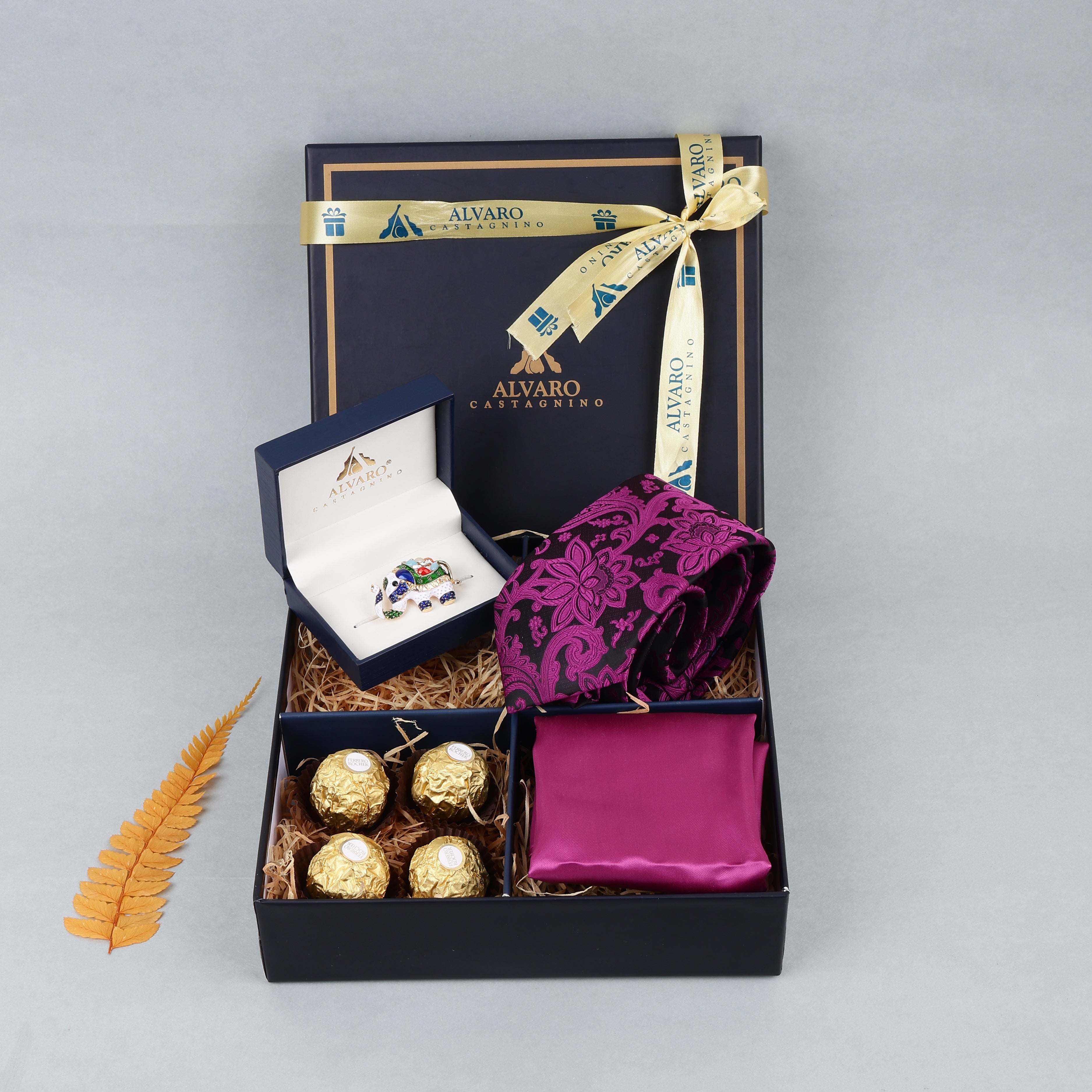 Floral Tie, Pocket Square, Lapel Pin & Chocolates Gift Set