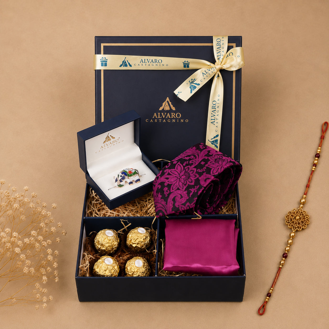 Floral Tie, Pocket Square, Lapel Pin & Chocolates Gift Set