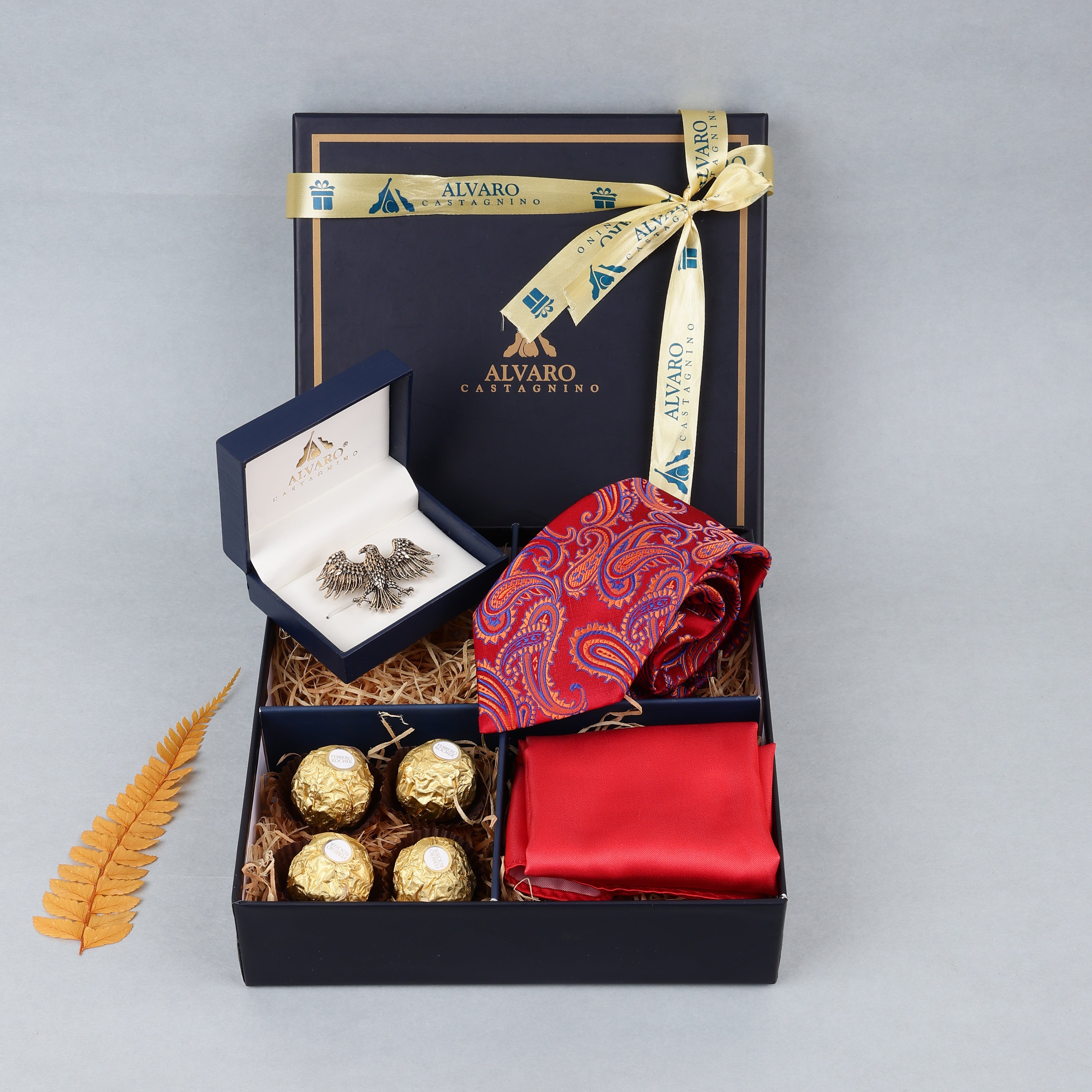Paisley Tie, Pocket Square, Eagle Lapel Pin & Chocolates Gift Set