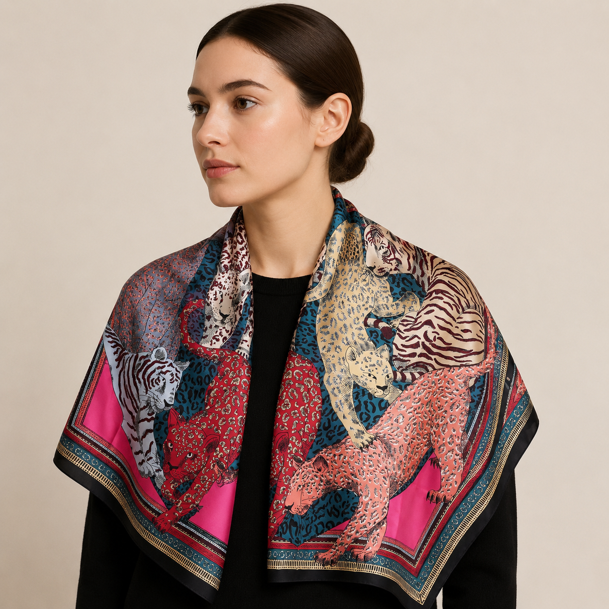 Women Printed Scarf, Crystal Brooch & Chocolates Gift Box Set
