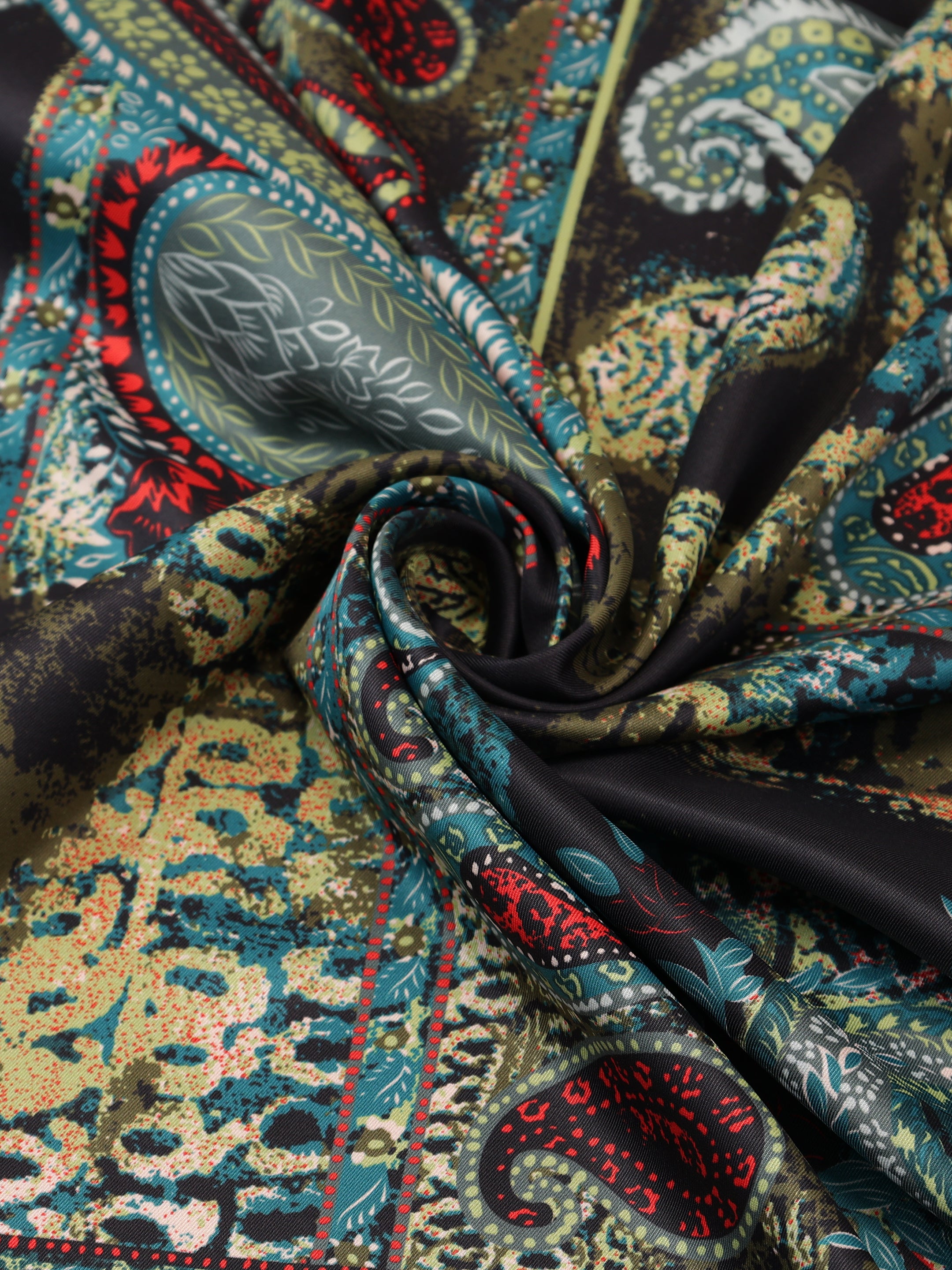 Heritage Paisley Patterned Deep Teal & Crimson Scarf