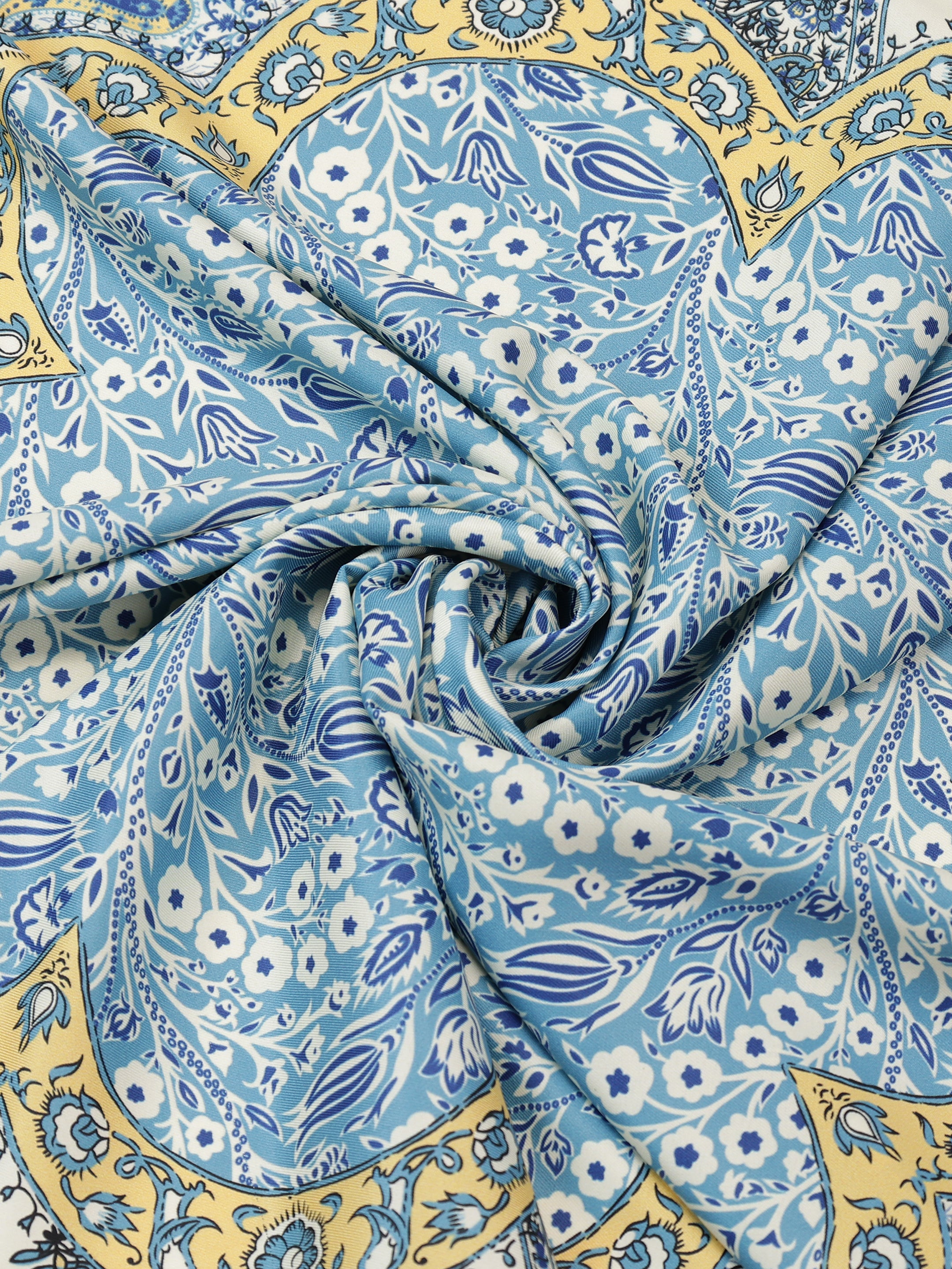 Blue & Ivory Floral Medallion Block-Print Scarf