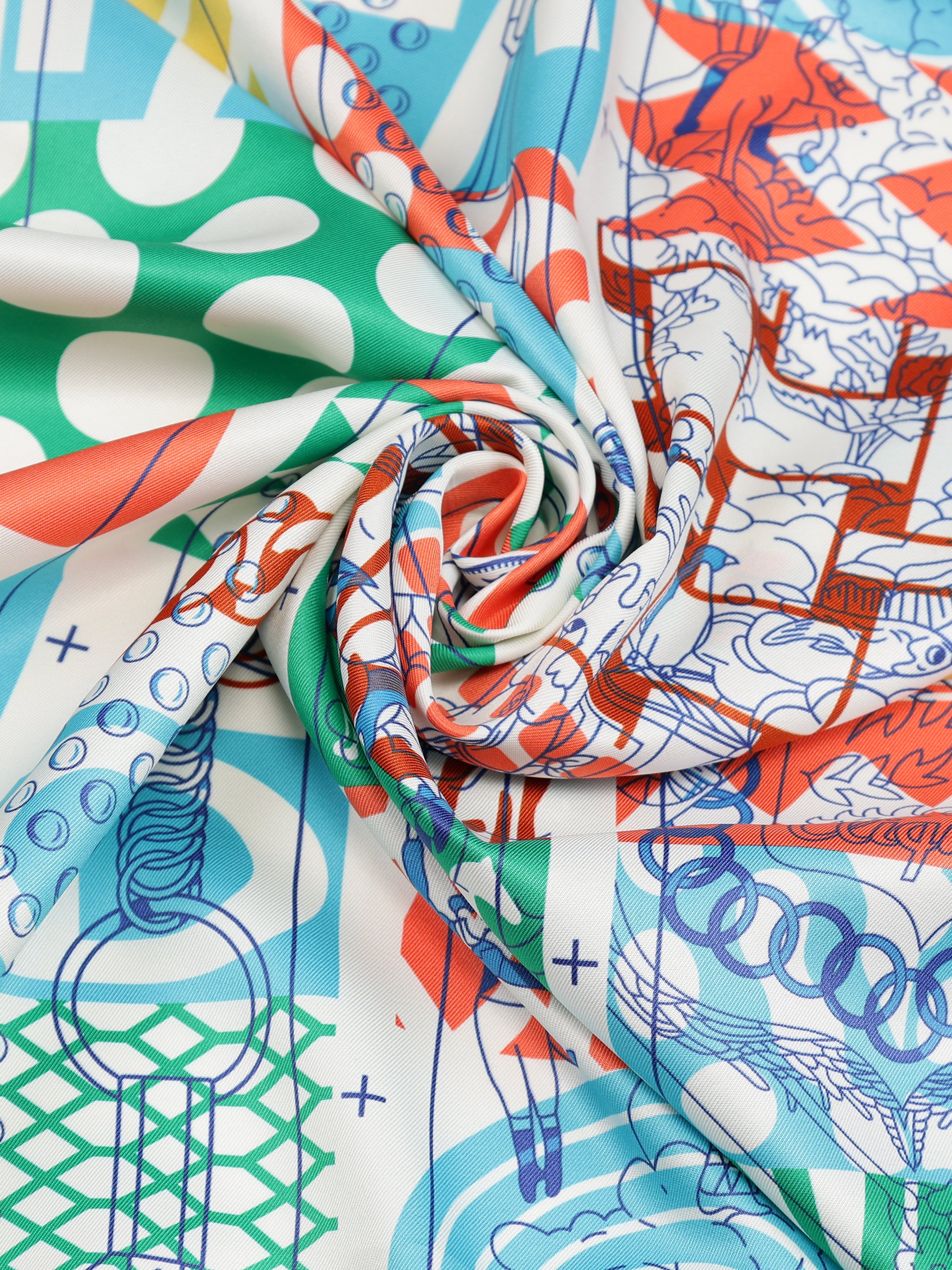 Geometric Patchwork Blue, Green & Coral Scarf