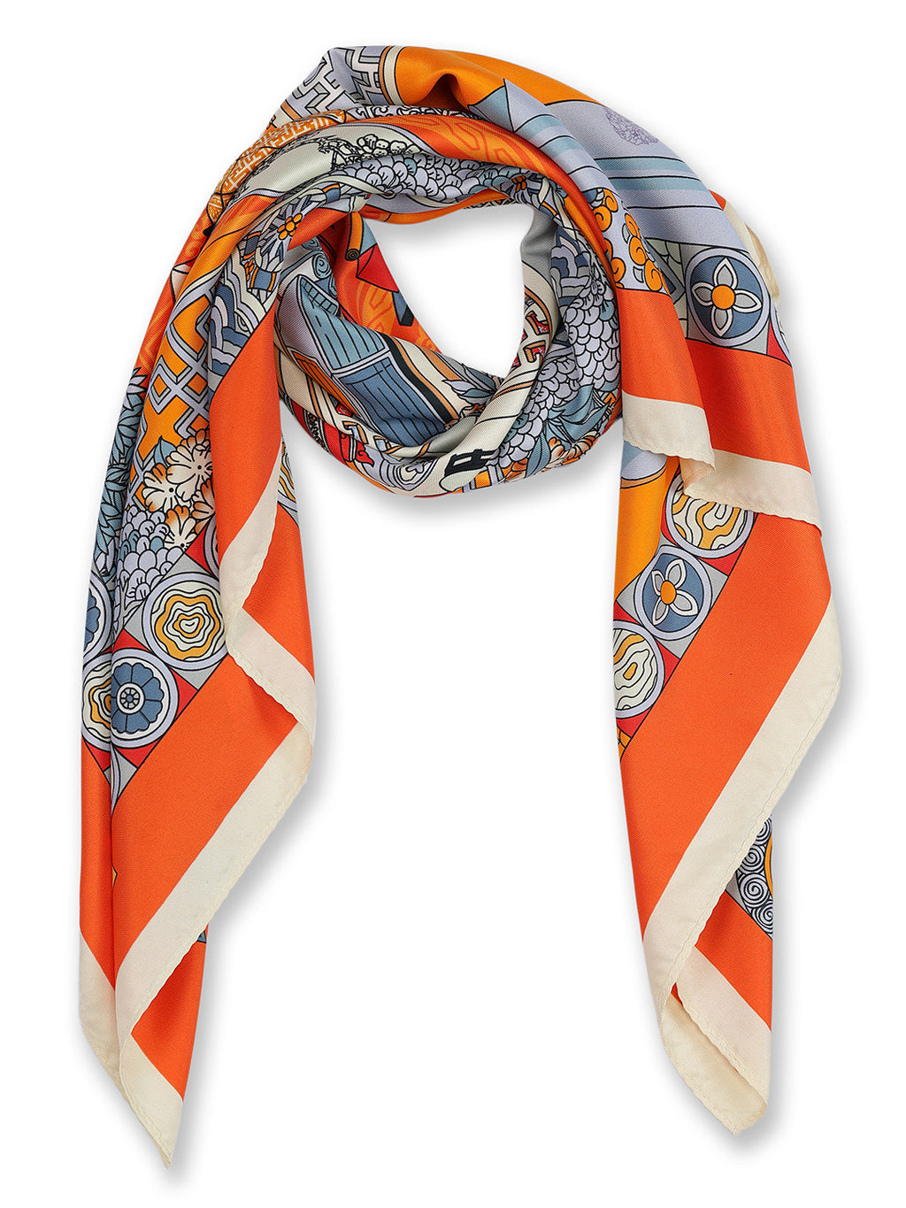 Alvaro Castagnino Women Orange & White Unisex Printed Stole