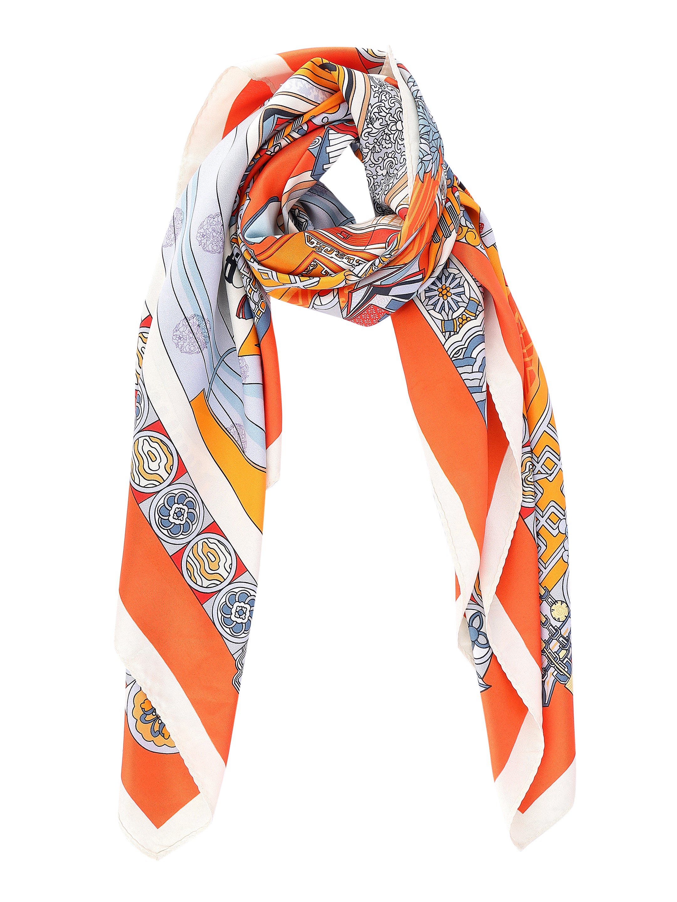 Orange & Multicolour Illustrated Printed Stole