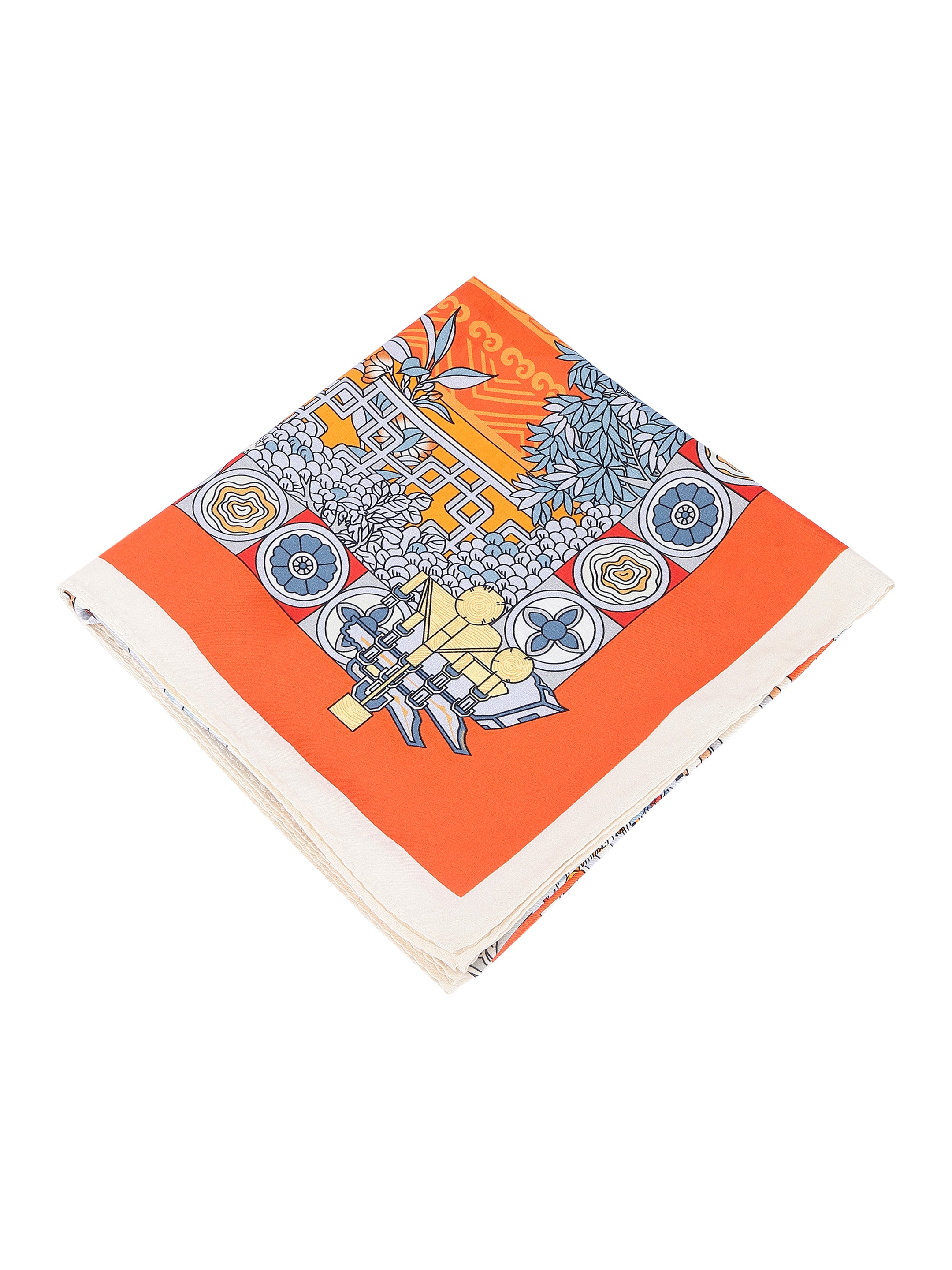 Orange & Multicolour Illustrated Printed Stole