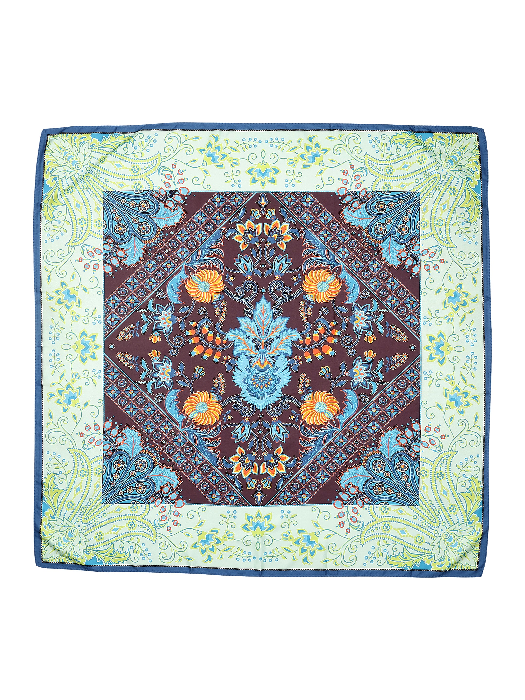 Blue & Green Floral Ornamental Printed Stole