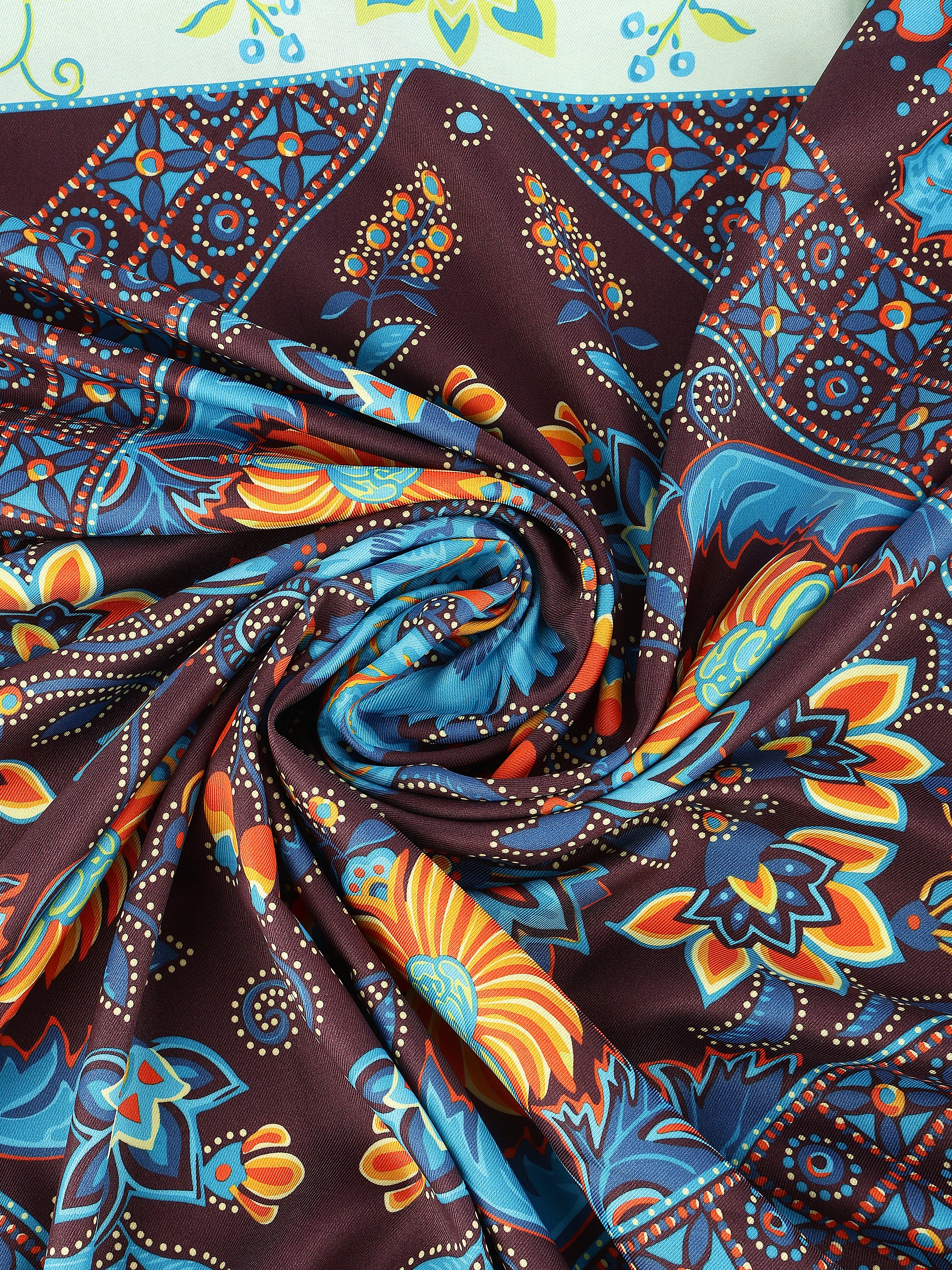 Blue & Green Floral Ornamental Printed Stole
