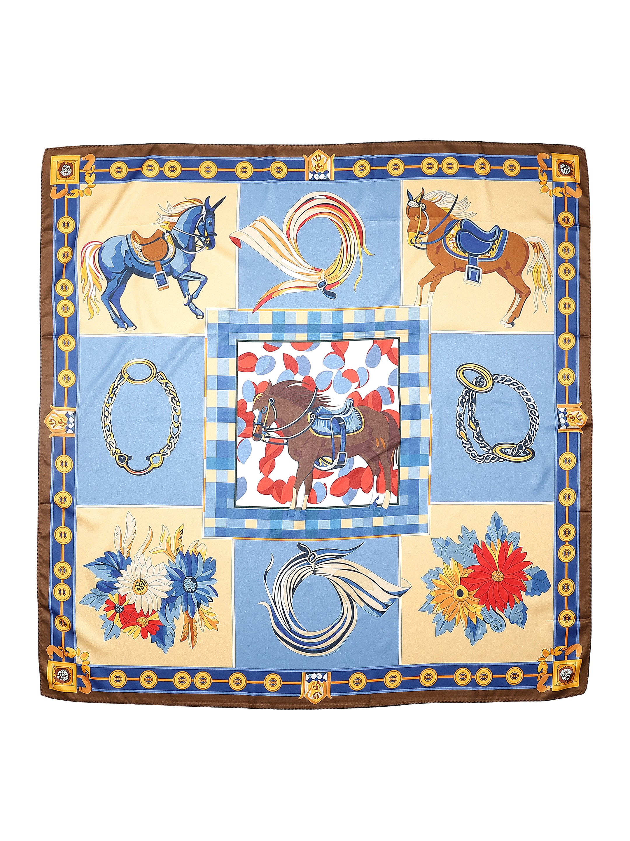 Blue & Beige Equestrian Printed Stole