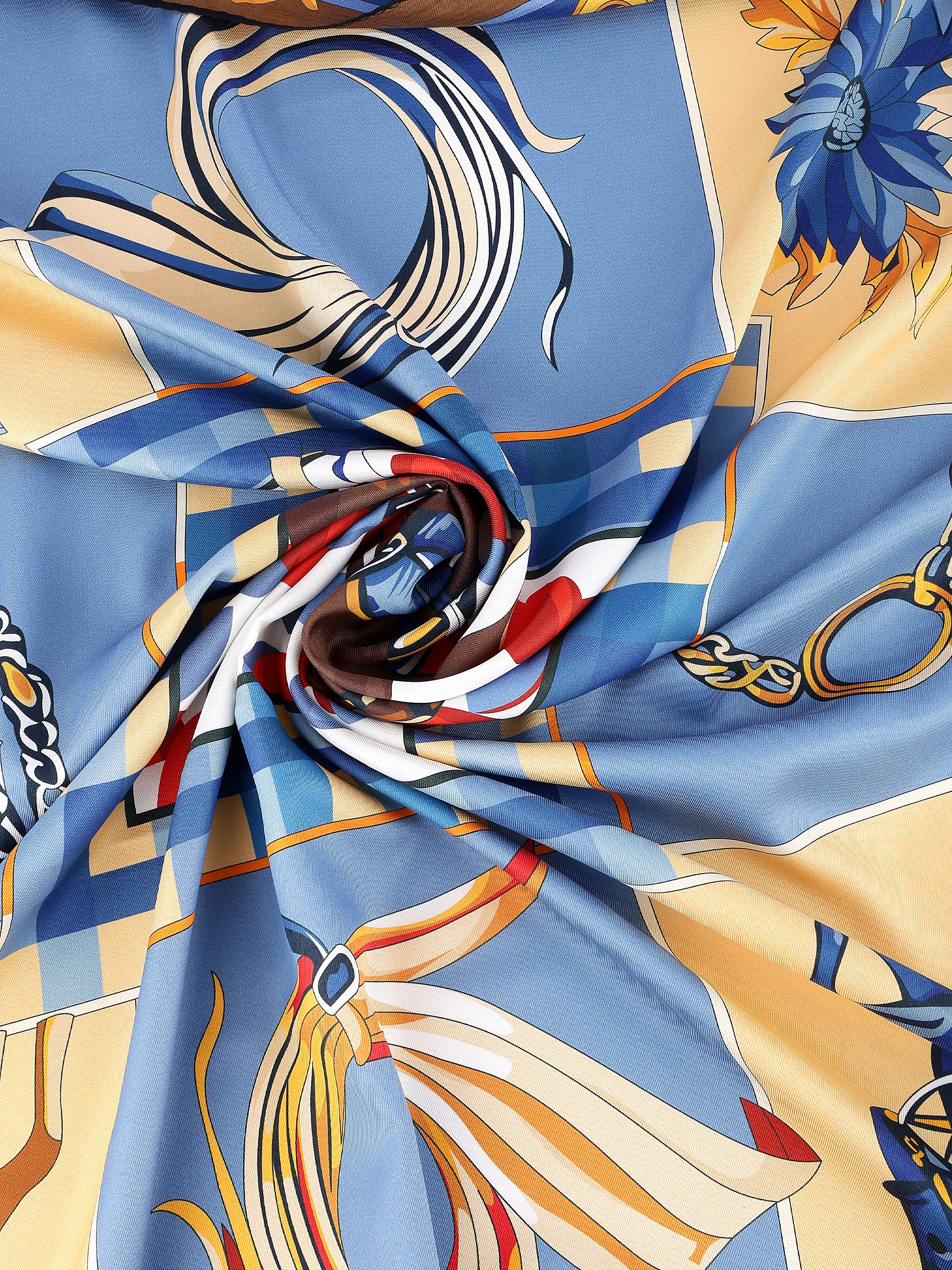 Blue & Beige Equestrian Printed Stole