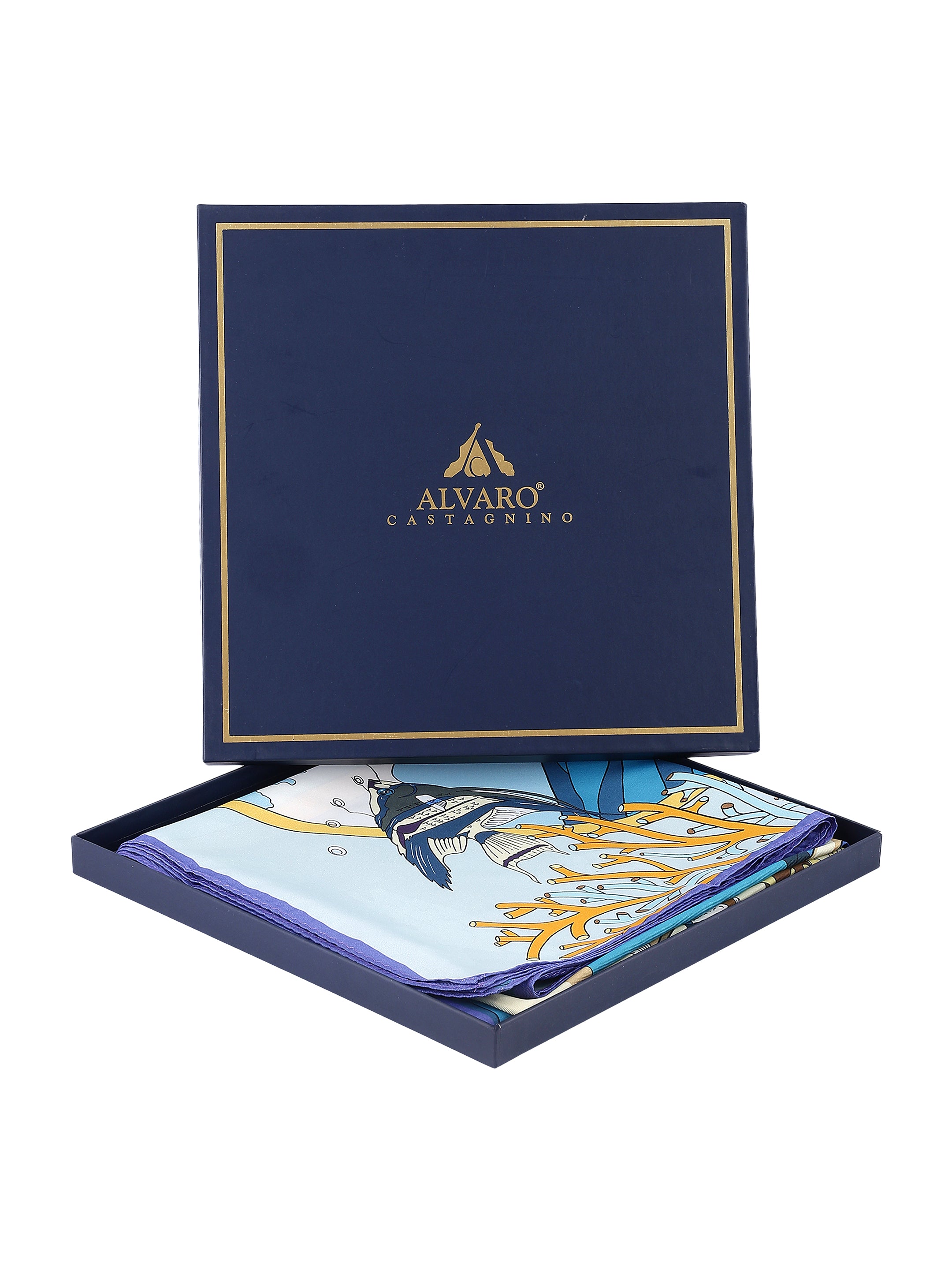 Blue & Multicolour Abstract Scenic Printed with Solid Border Stole