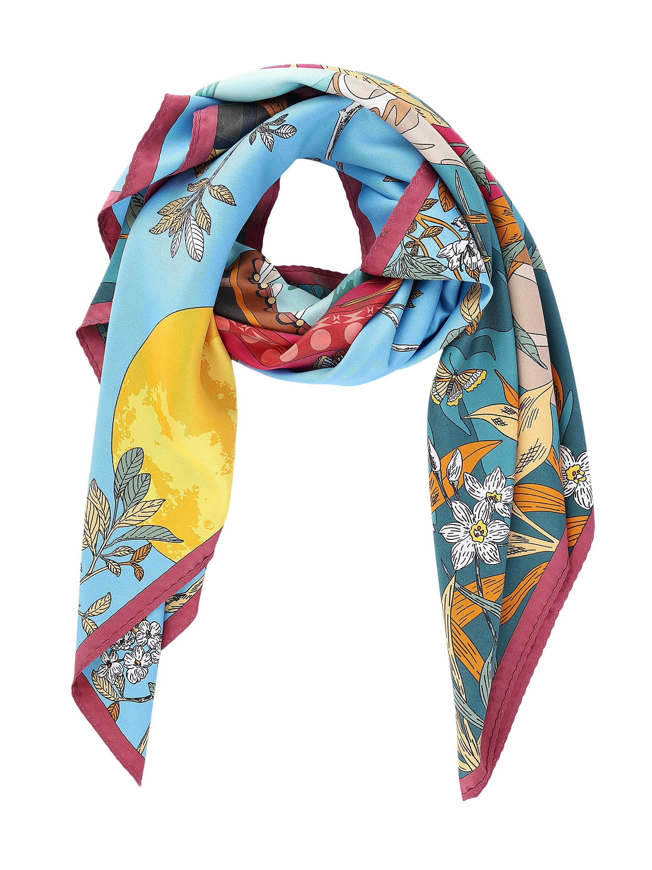 Blue & Pink Abstract Scenic Printed with Solid Border Stole