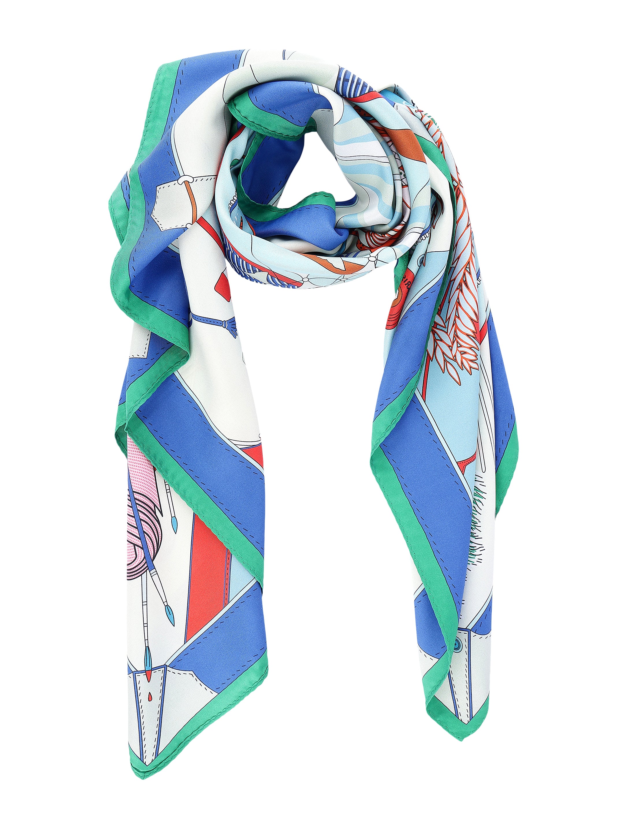 Blue & Green Abstract Graphic Printed with Solid Border Stole