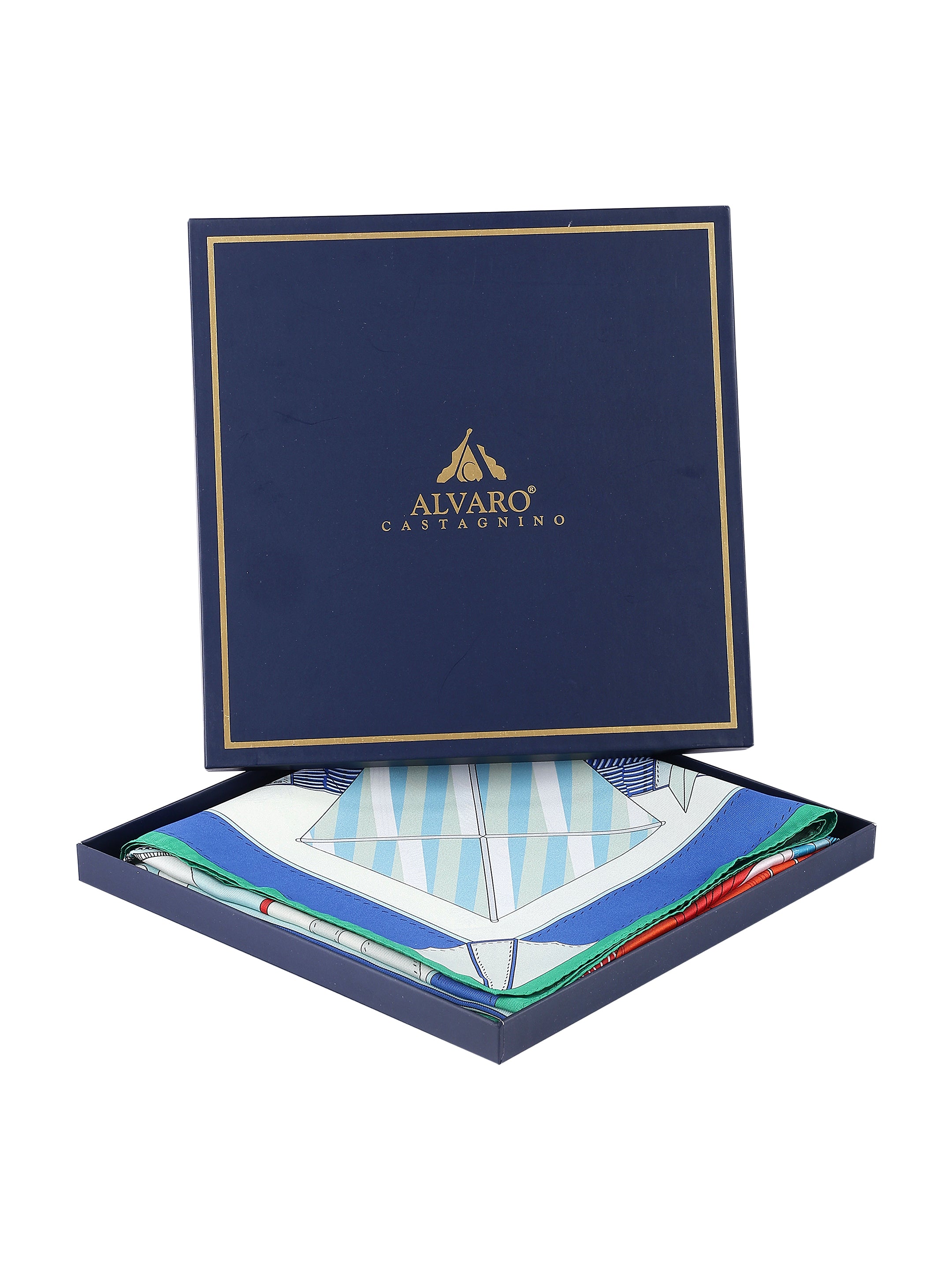 Blue & Green Abstract Graphic Printed with Solid Border Stole