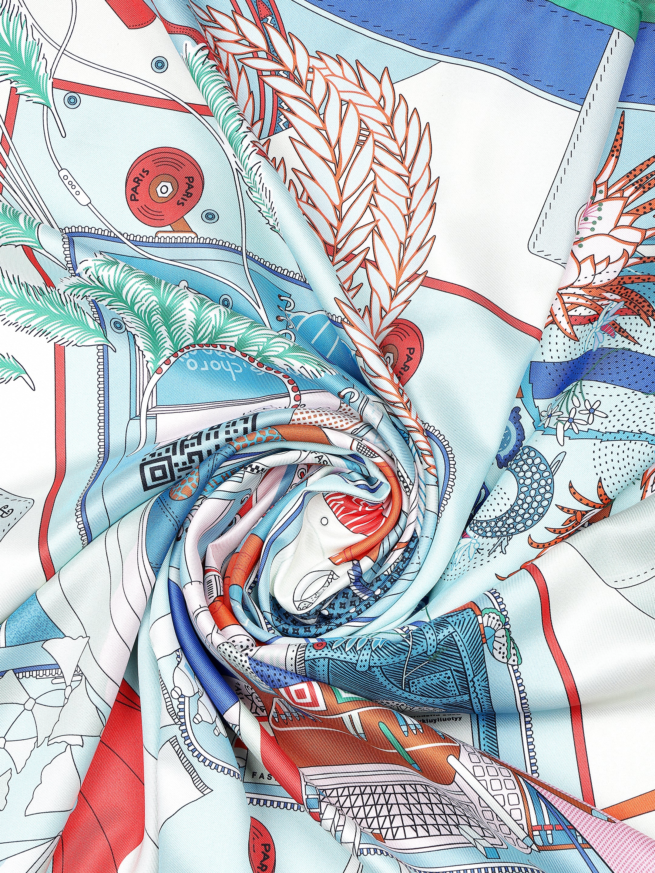 Blue & Green Abstract Graphic Printed with Solid Border Stole