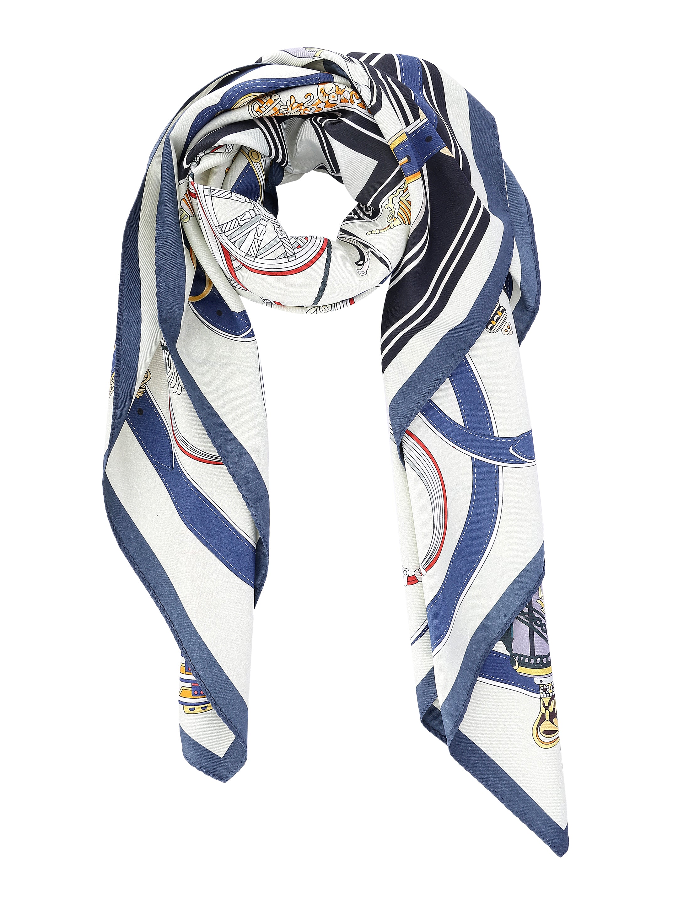 Ivory & Navy Blue Women Printed Stole