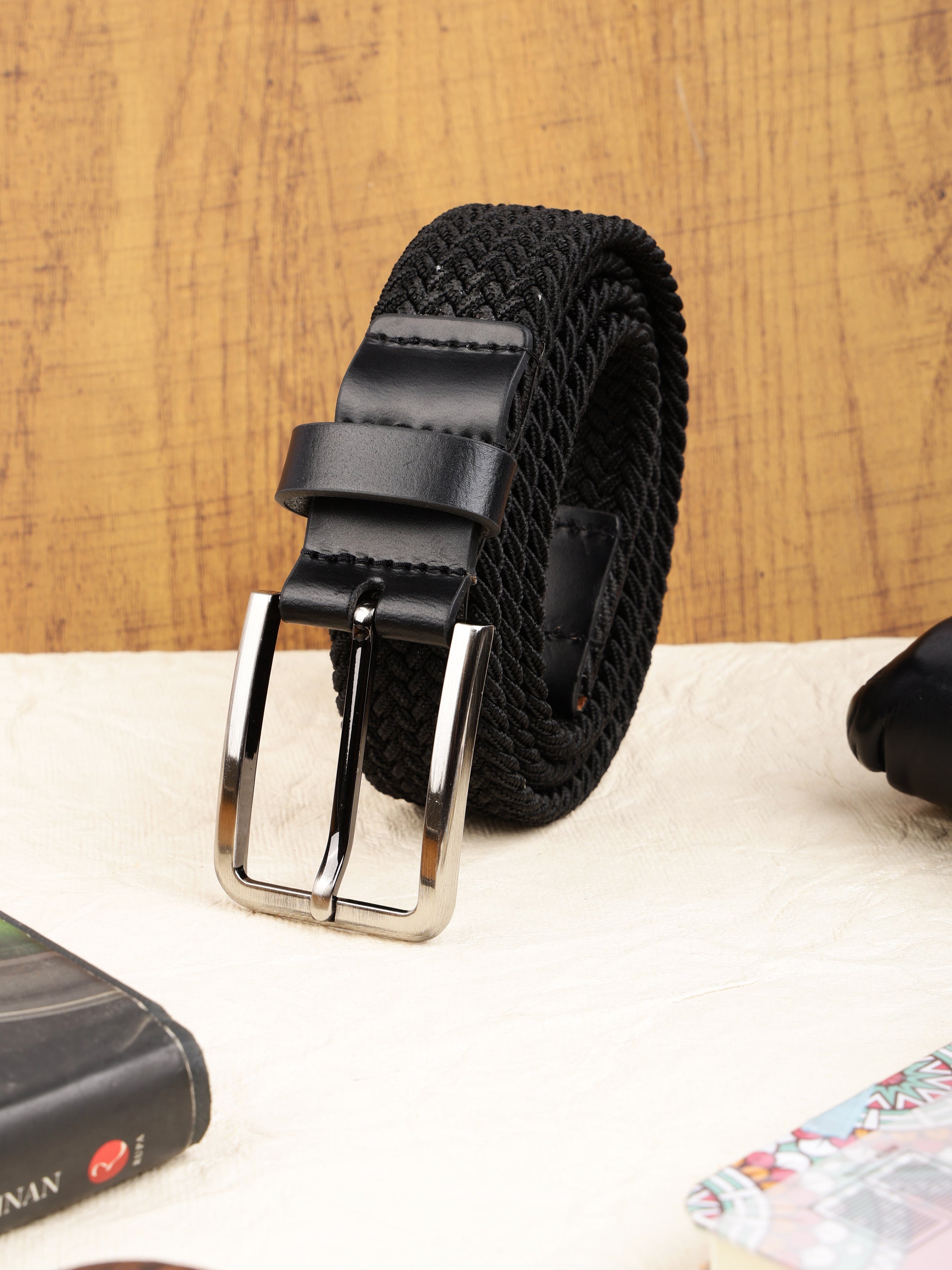 Black Braided Elastic Stretch Belt