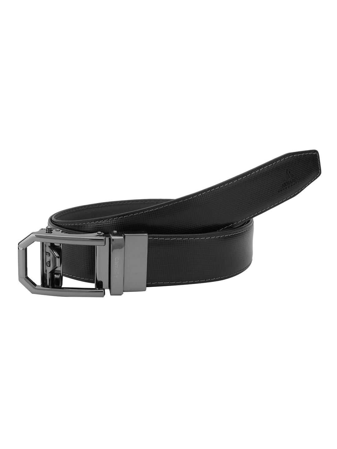 Black Check Leather Auto Lock Belt