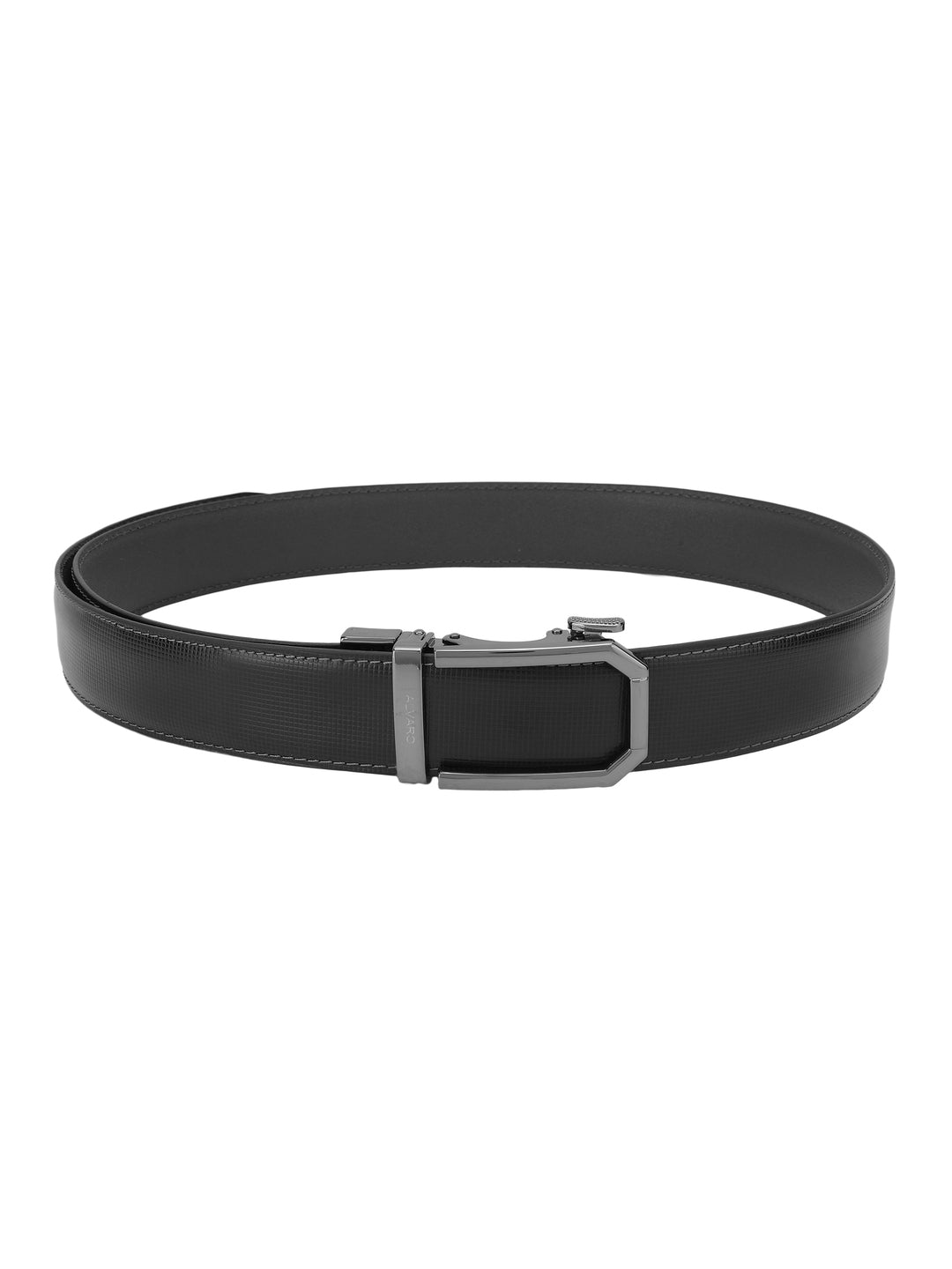 Black Check Leather Auto Lock Belt