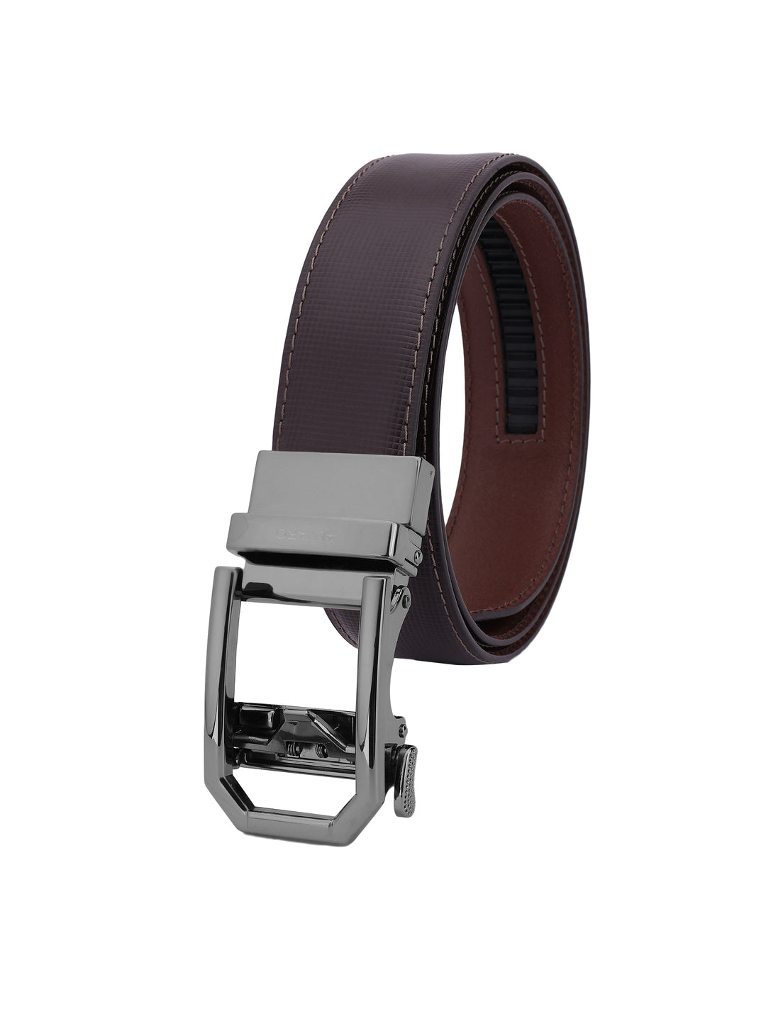 Brown Check Leather Auto Buckle Belt