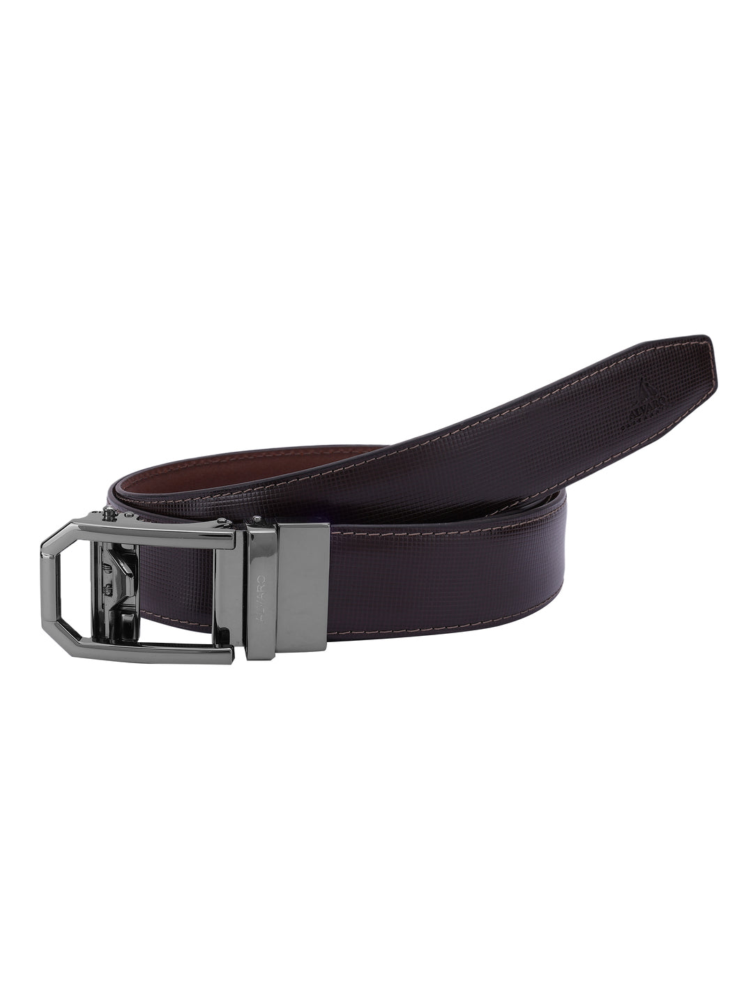 Brown Check Leather Auto Buckle Belt