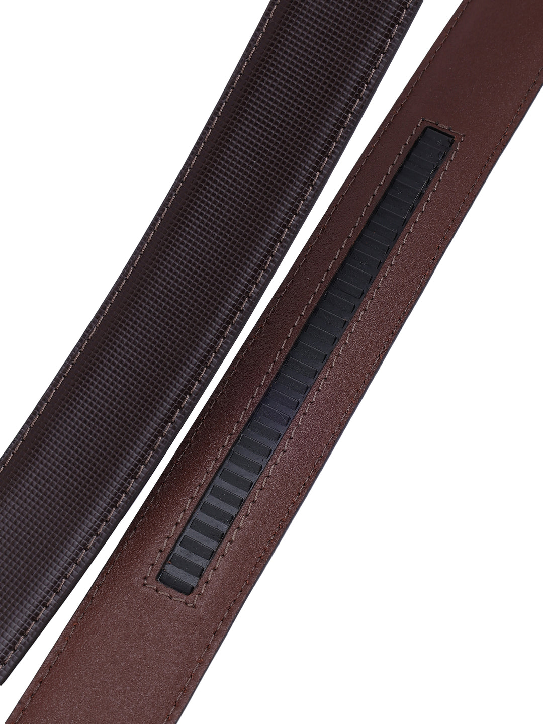 Brown Check Leather Auto Buckle Belt