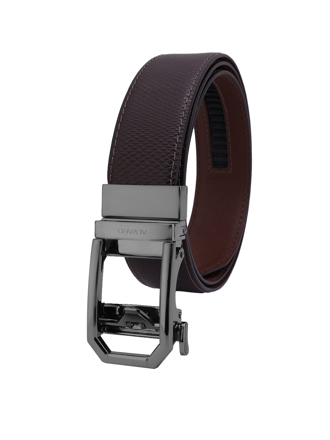 Brown Lizard Embossed Leather Auto Lock Buckle