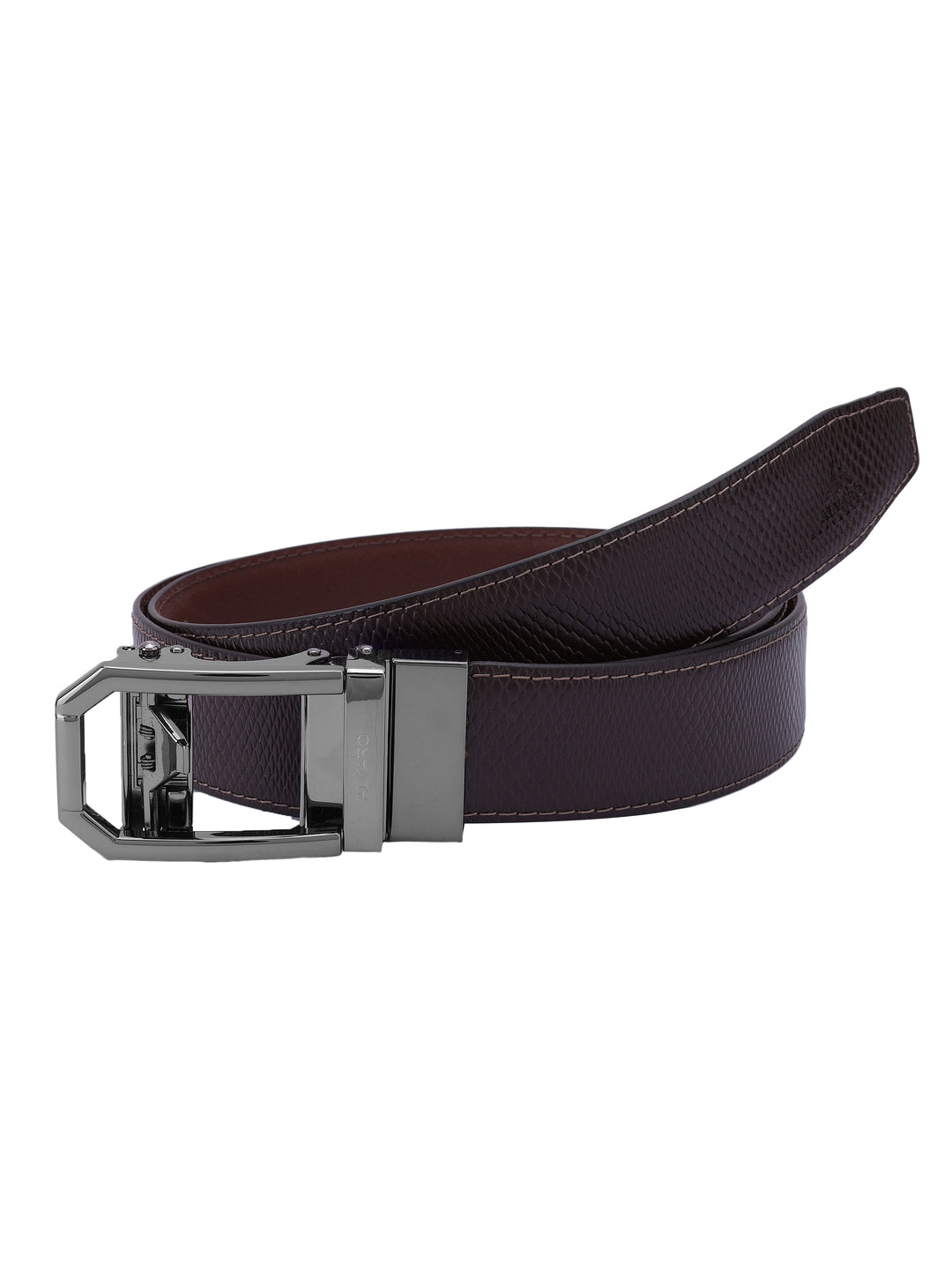 Brown Lizard Embossed Leather Auto Lock Buckle