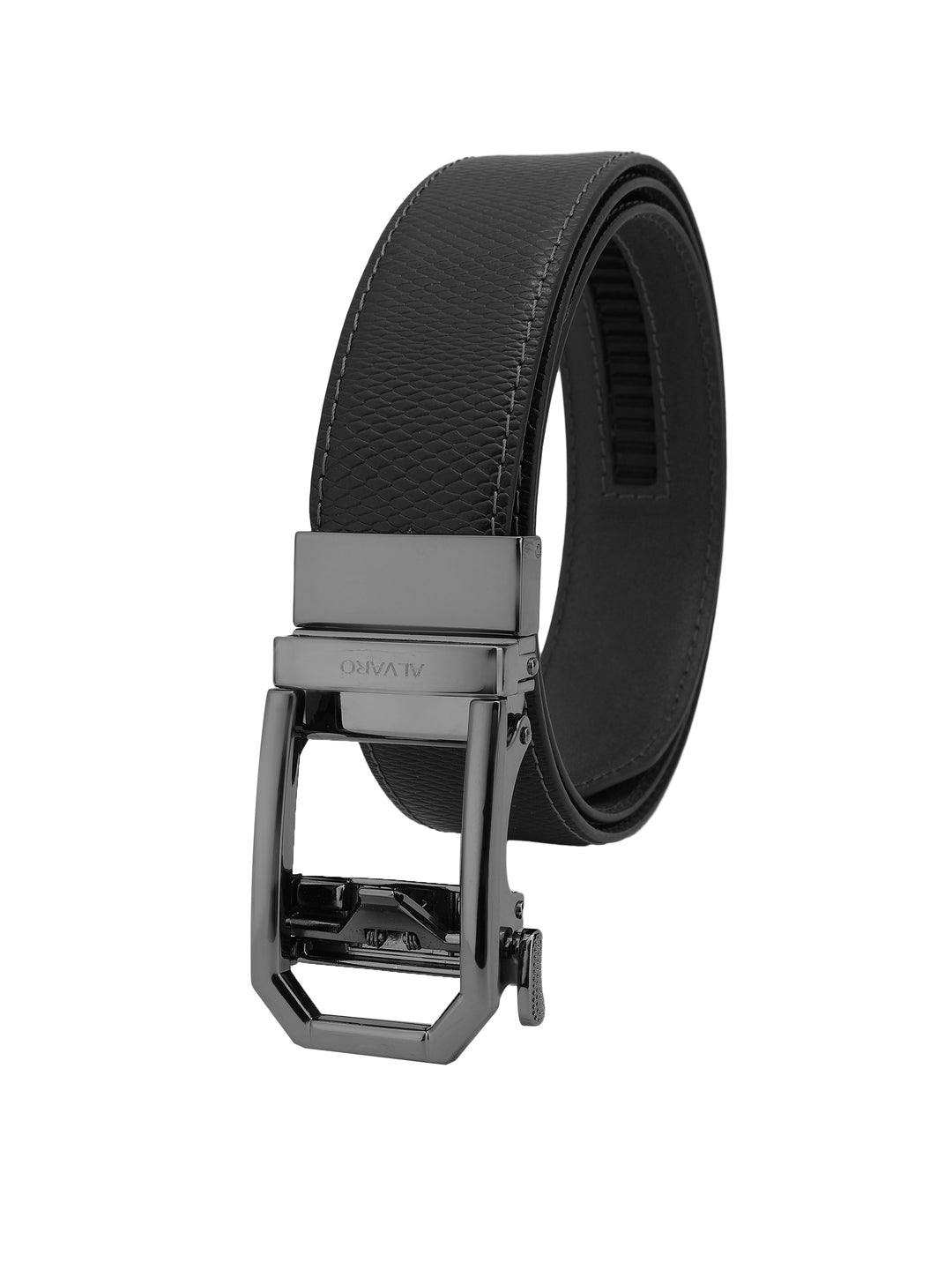 Black Lizard Embossed Leather Auto Lock Belt 