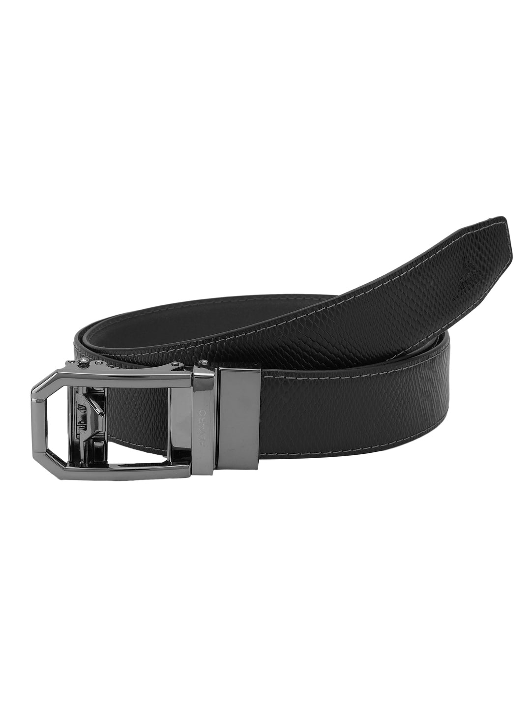 Black Lizard Embossed Leather Auto Lock Belt 