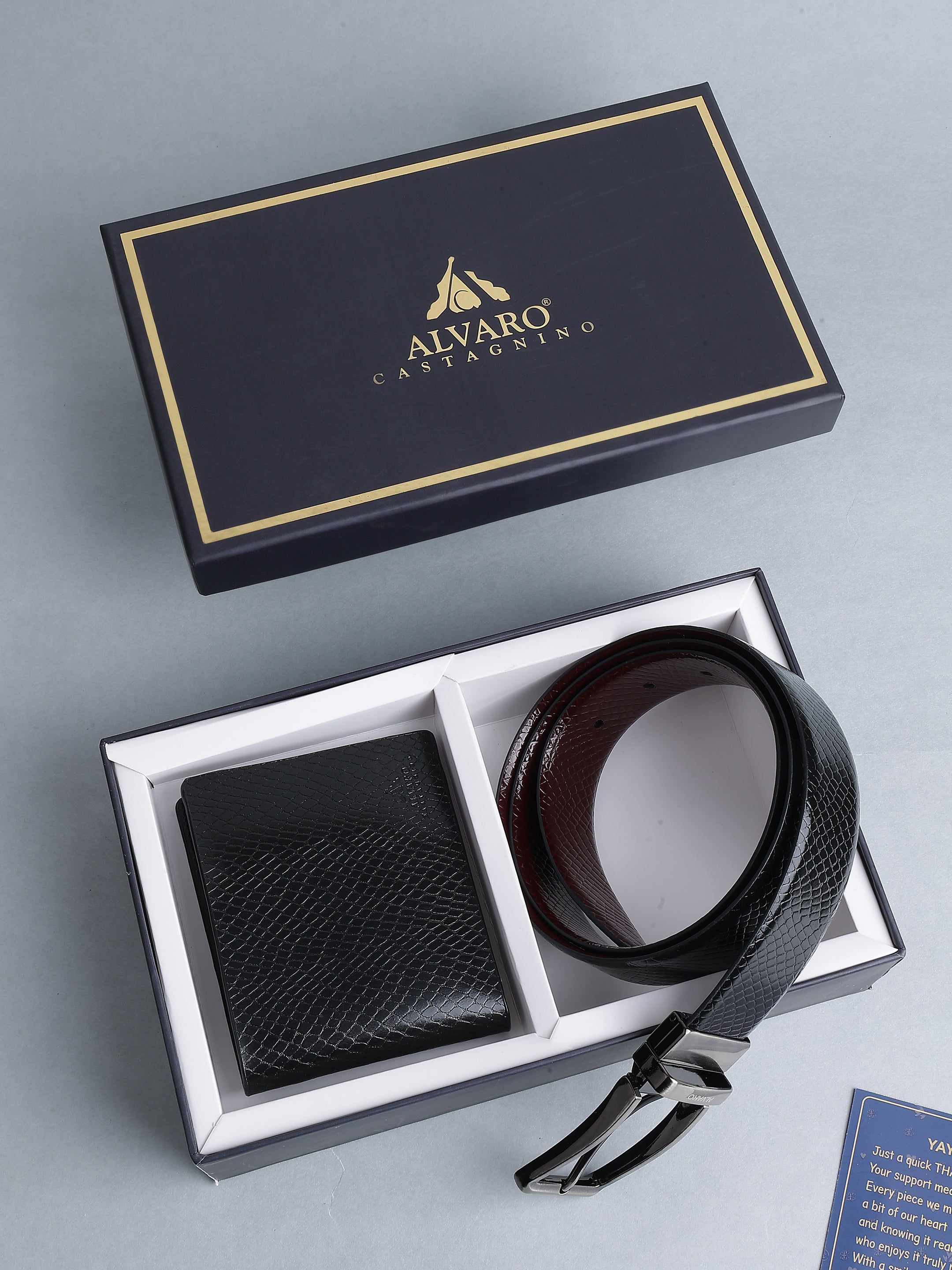 Black Textured Leather Belt & Wallet Gift Set