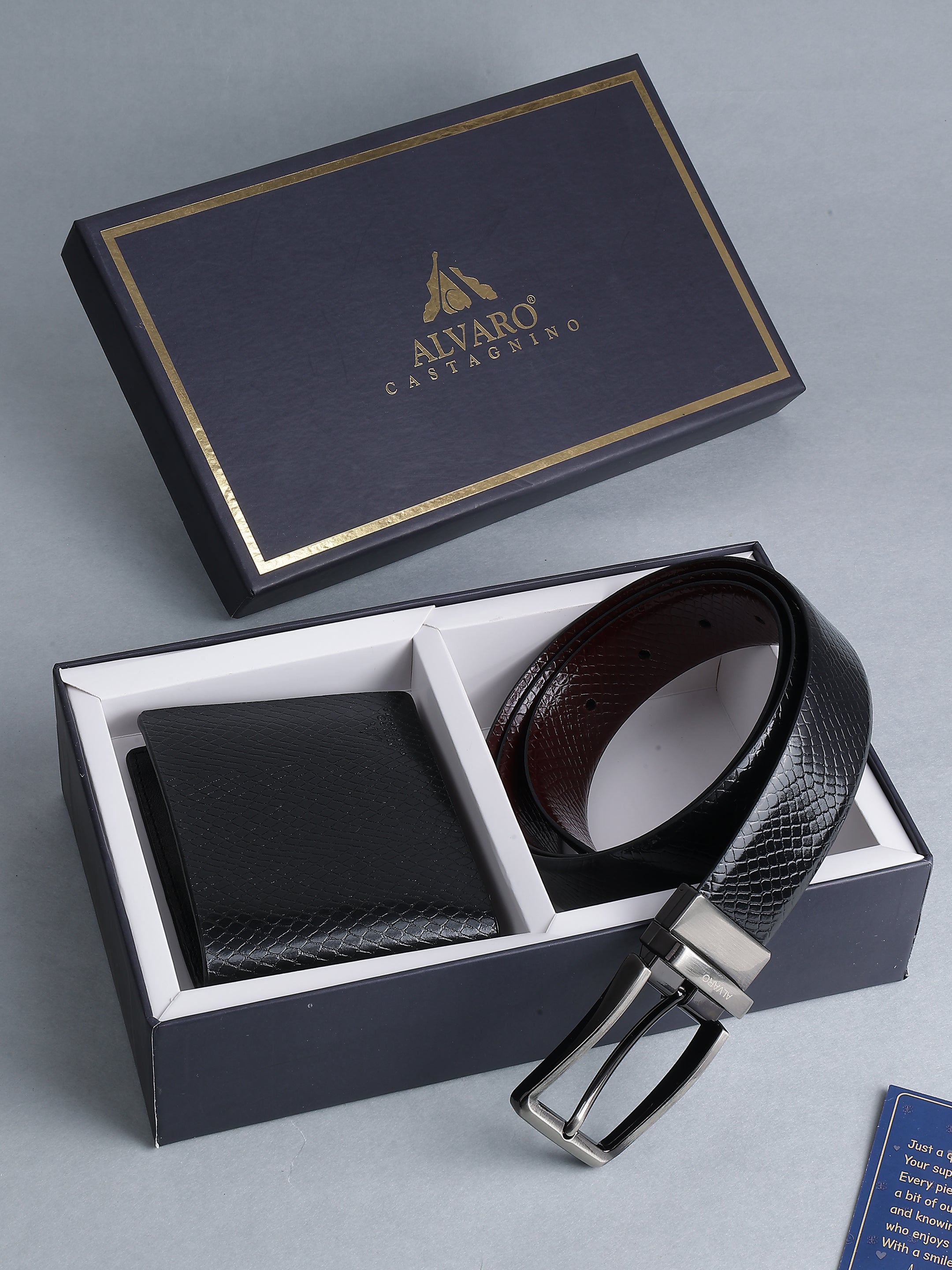 Black Textured Leather Belt & Wallet Gift Set