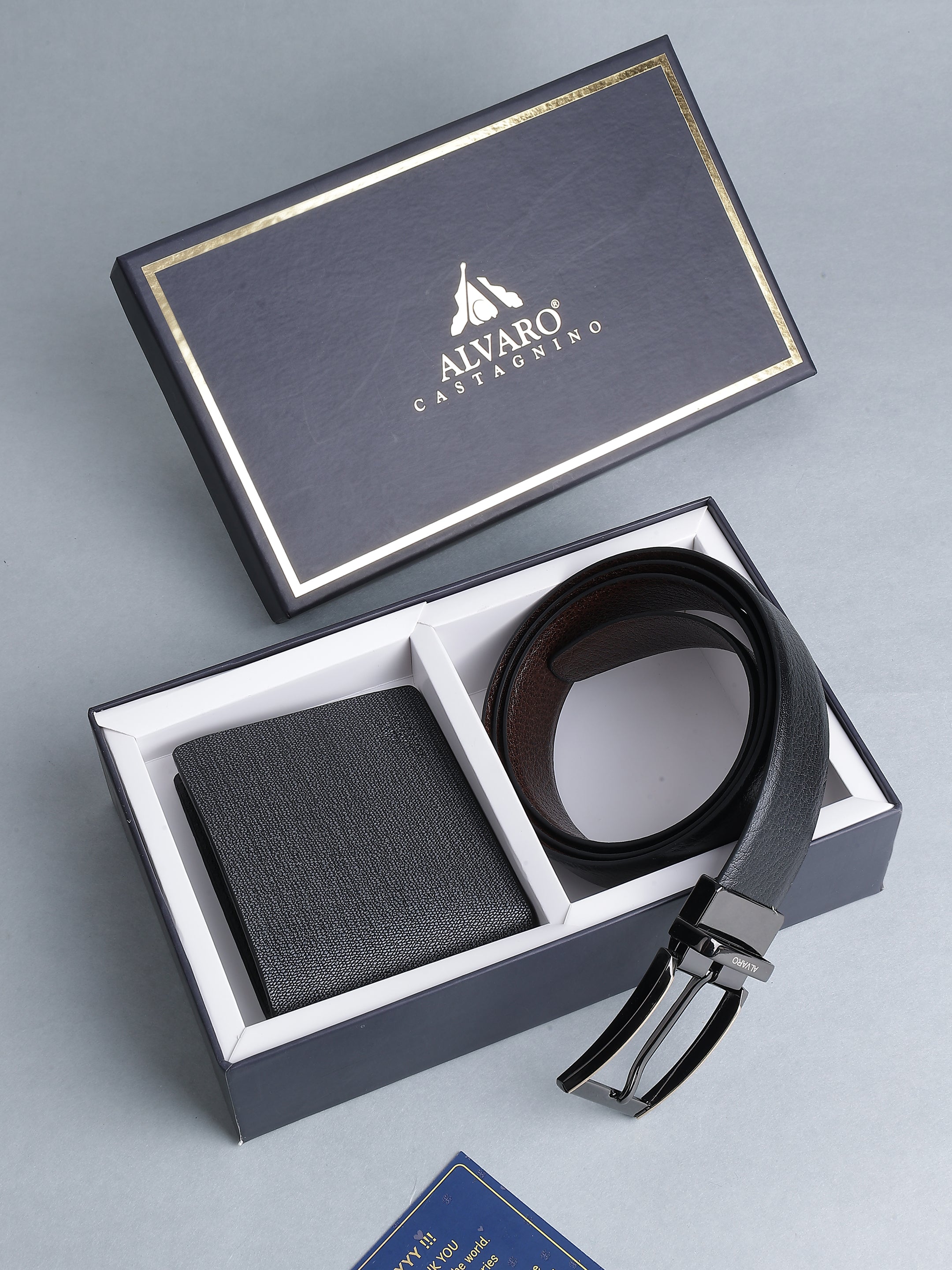 Black Grain Leather Belt & Wallet Gift Set