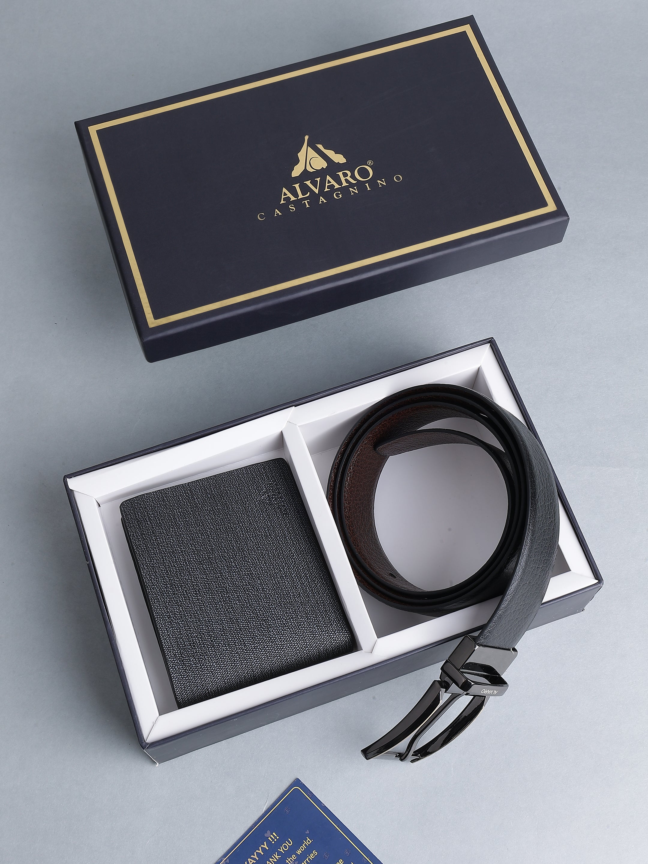 Black Grain Leather Belt & Wallet Gift Set