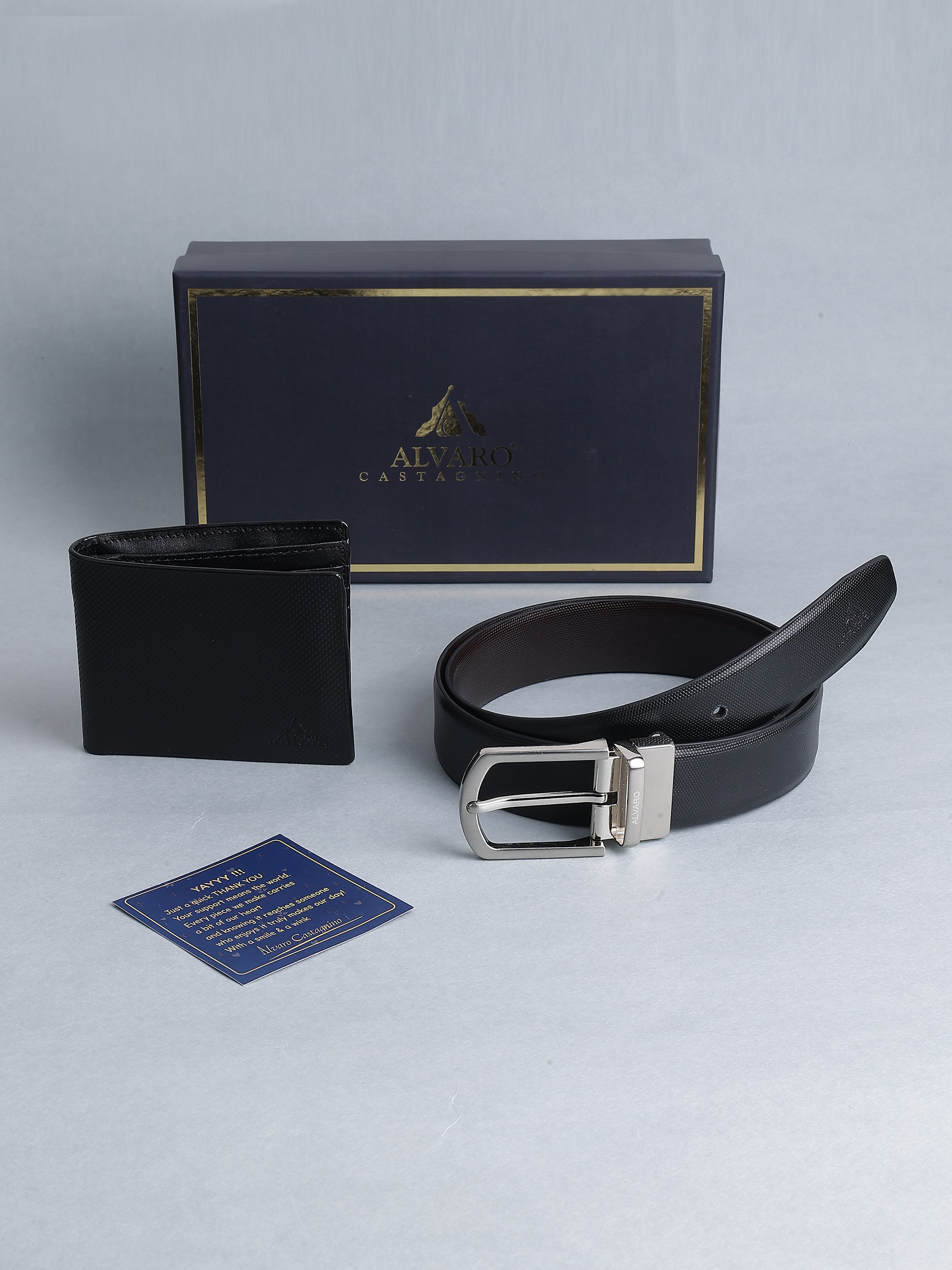 Black Saffiano Texture Belt & Wallet Gift Set