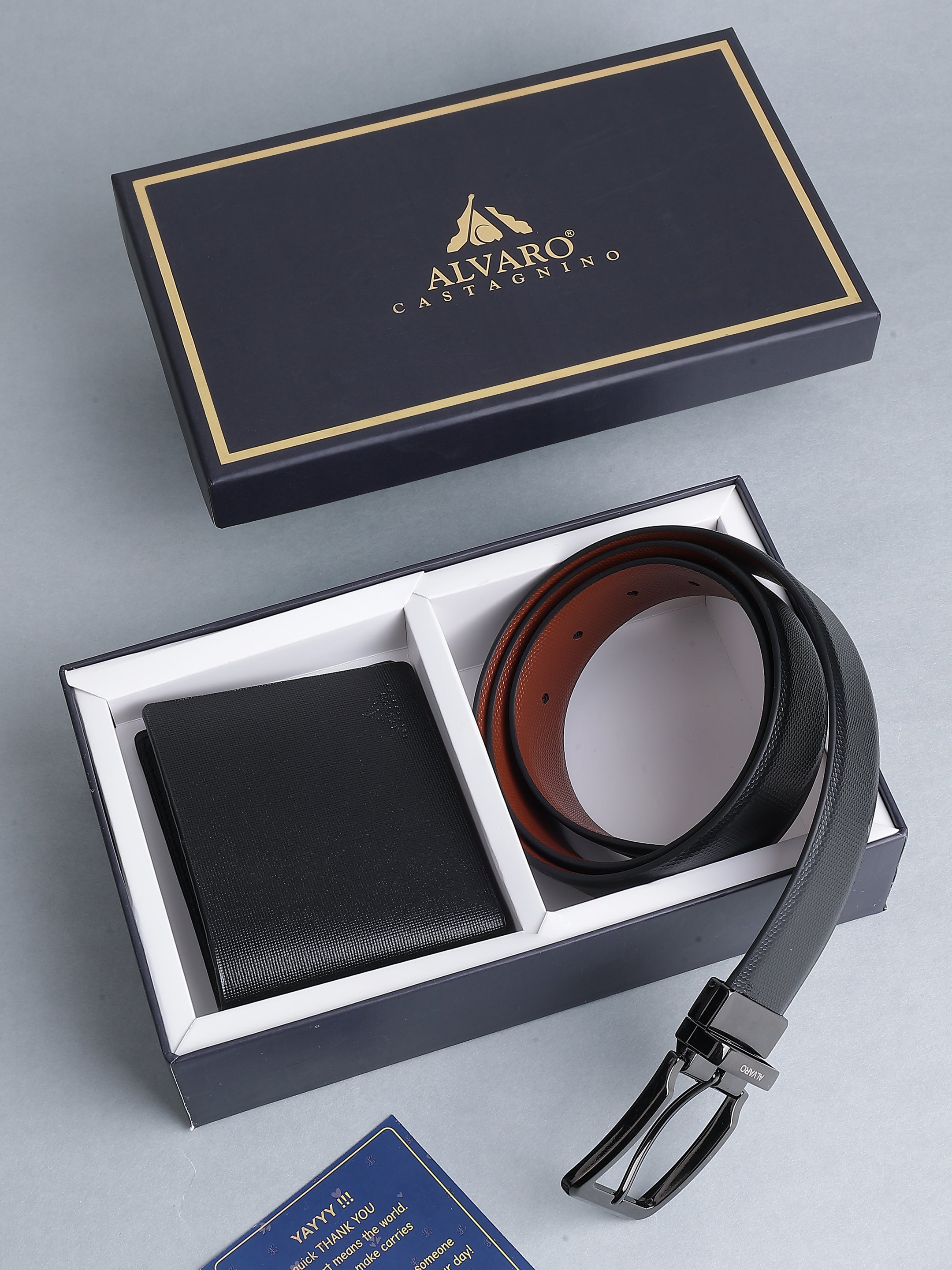 Black Diamond-Pattern Textured Belt & Wallet Gift Set