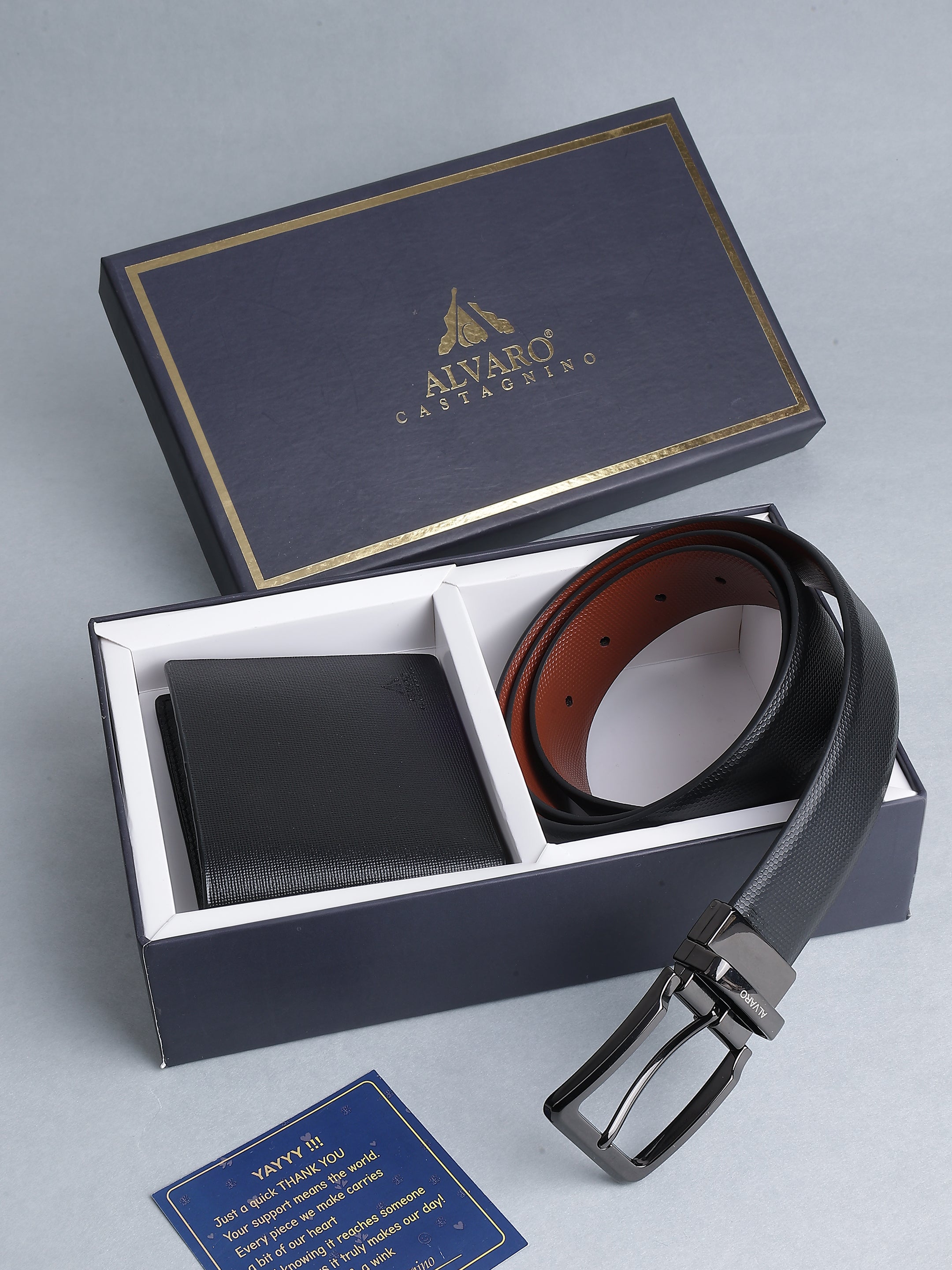 Black Diamond-Pattern Textured Belt & Wallet Gift Set