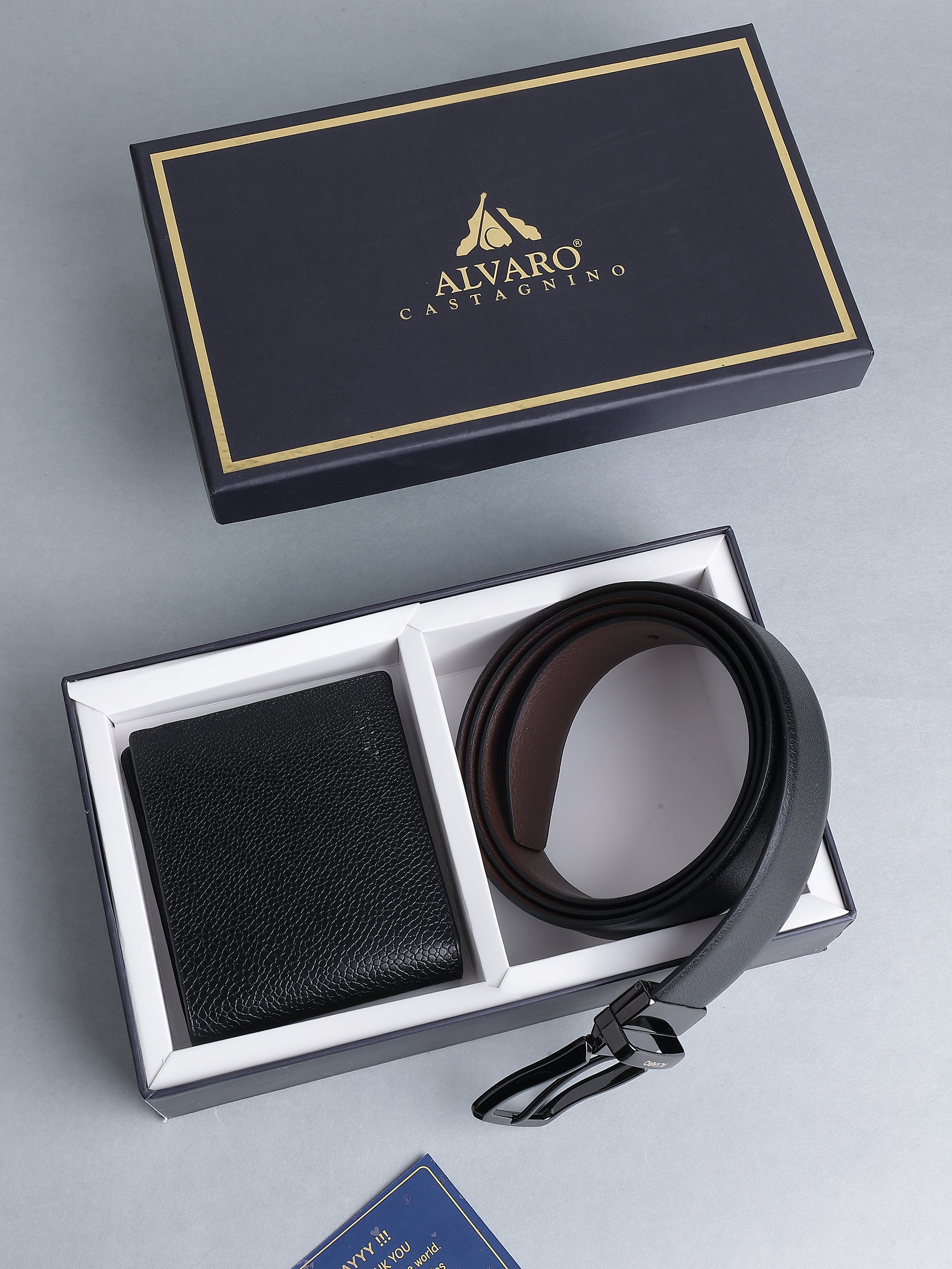 Black Pebbled Leather Belt & Wallet Gift Set