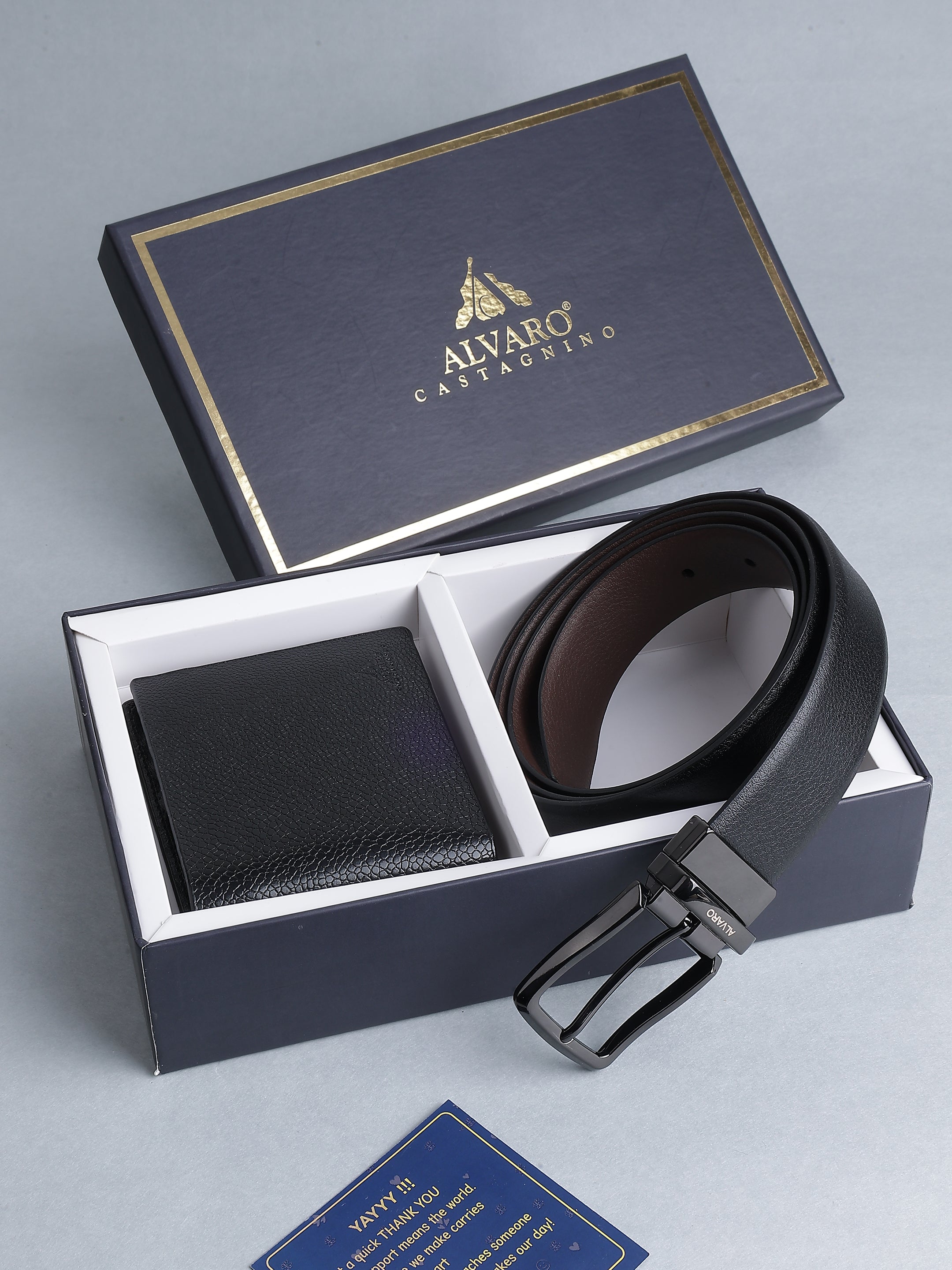 Black Pebbled Leather Belt & Wallet Gift Set