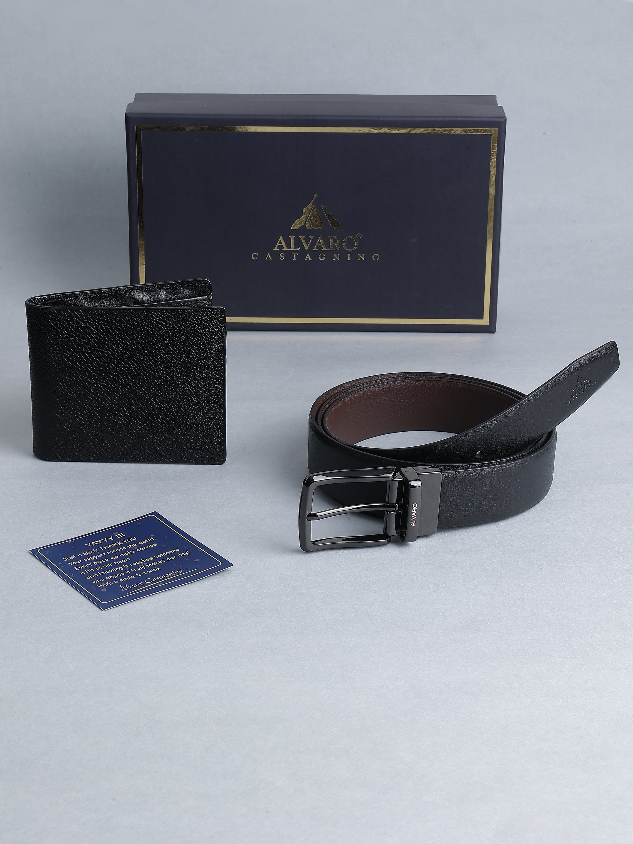 Black Pebbled Leather Belt & Wallet Gift Set