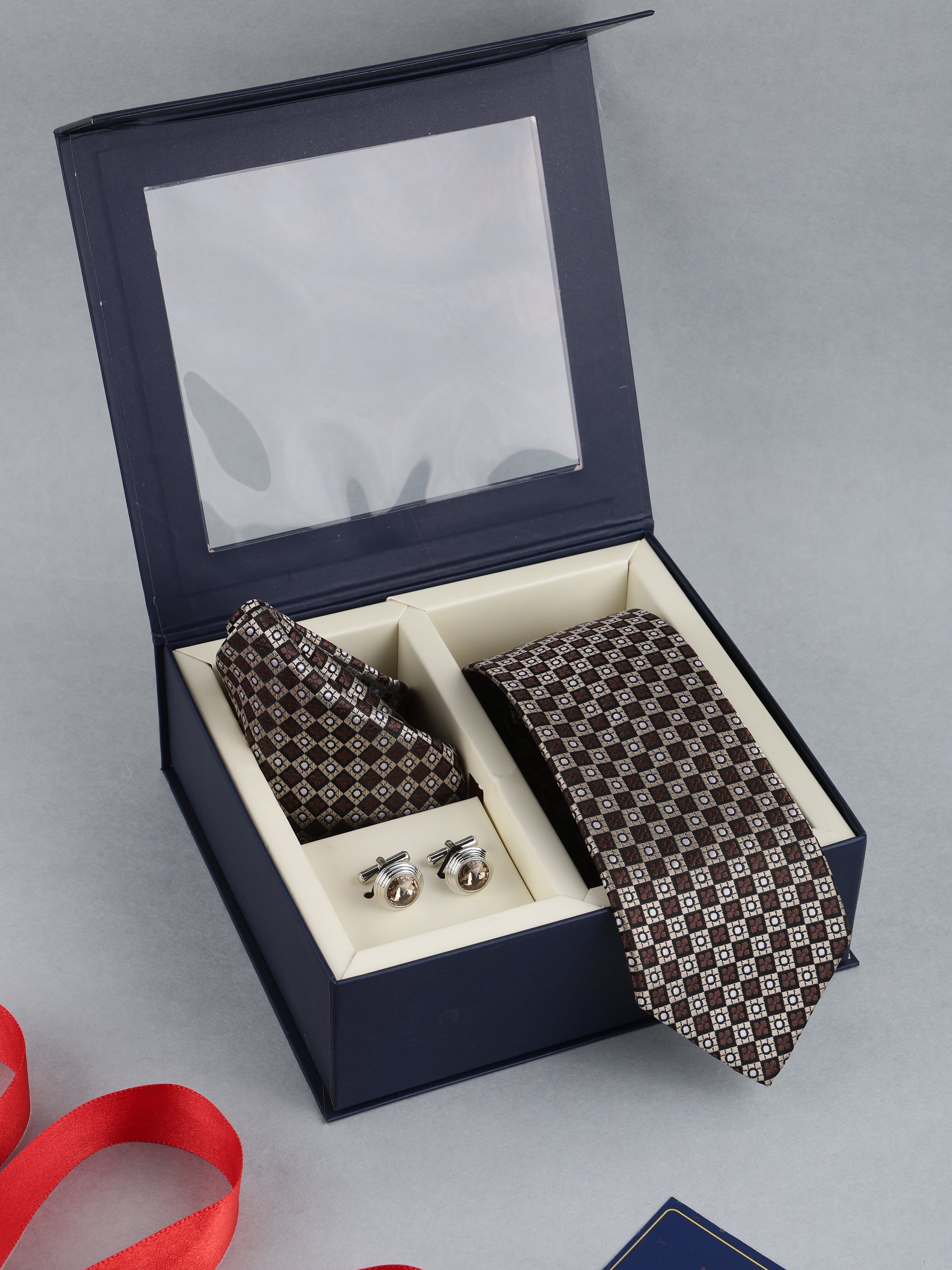 Brown Geometric Necktie Gift Set