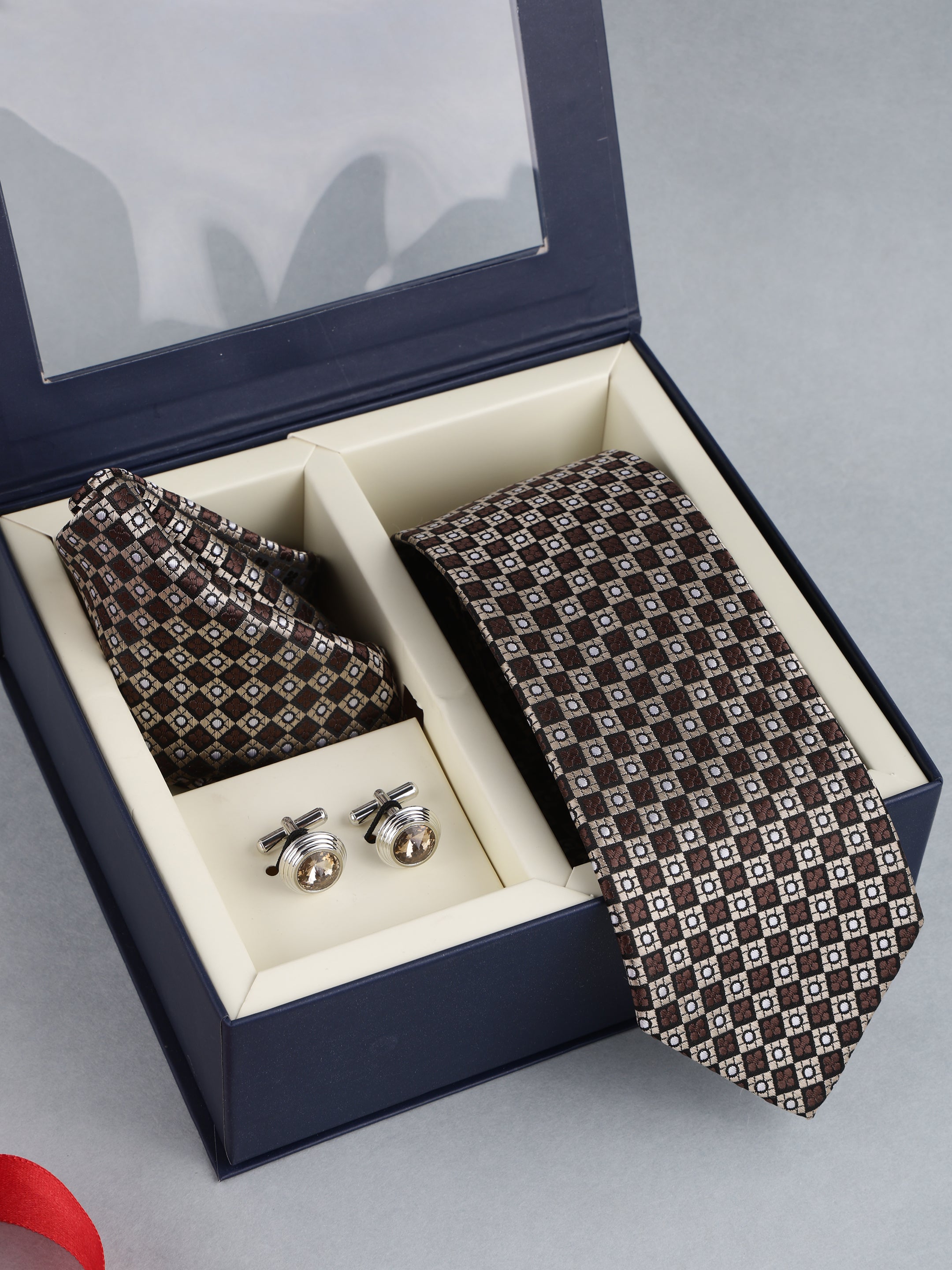 Brown Geometric Necktie Gift Set