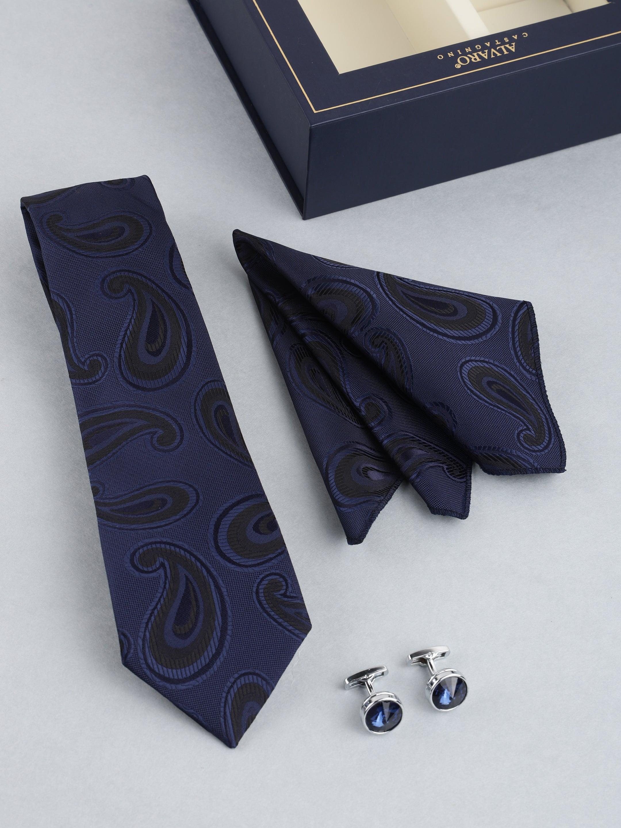 Blue & Black Paisley Necktie Gift Set