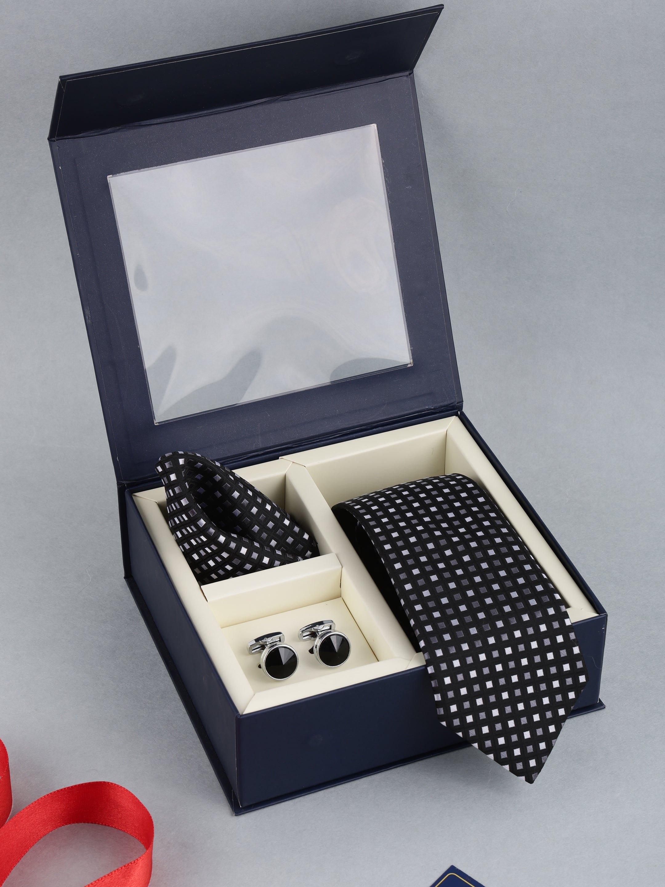 Black Geometric Square Weave Necktie Gift Set