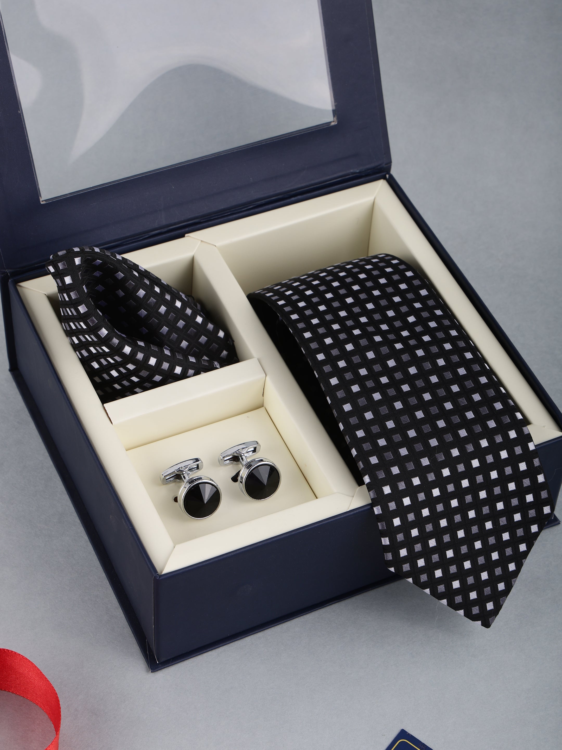 Black Geometric Square Weave Necktie Gift Set