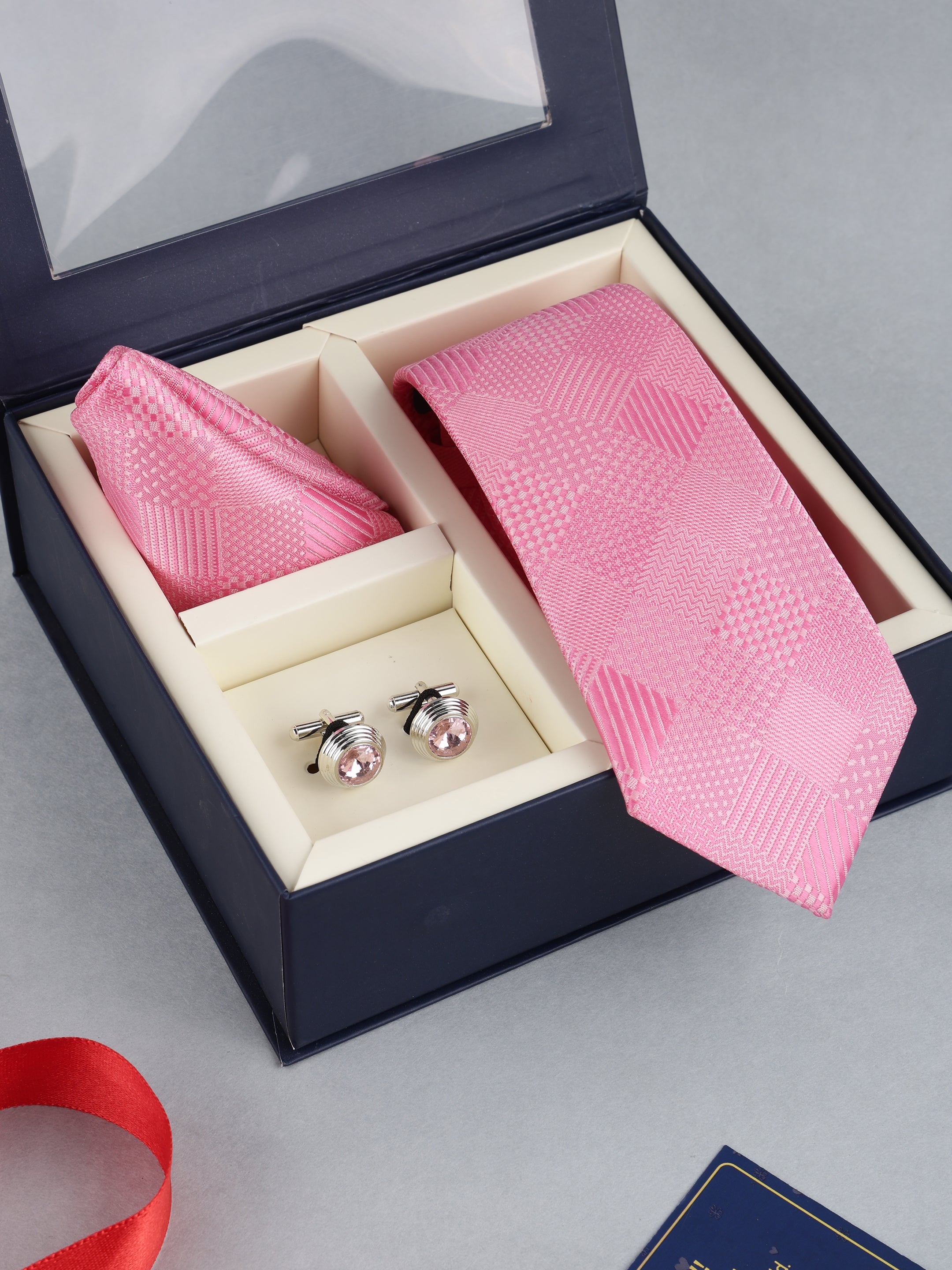 Candy Pink Geometric Necktie Gift Set